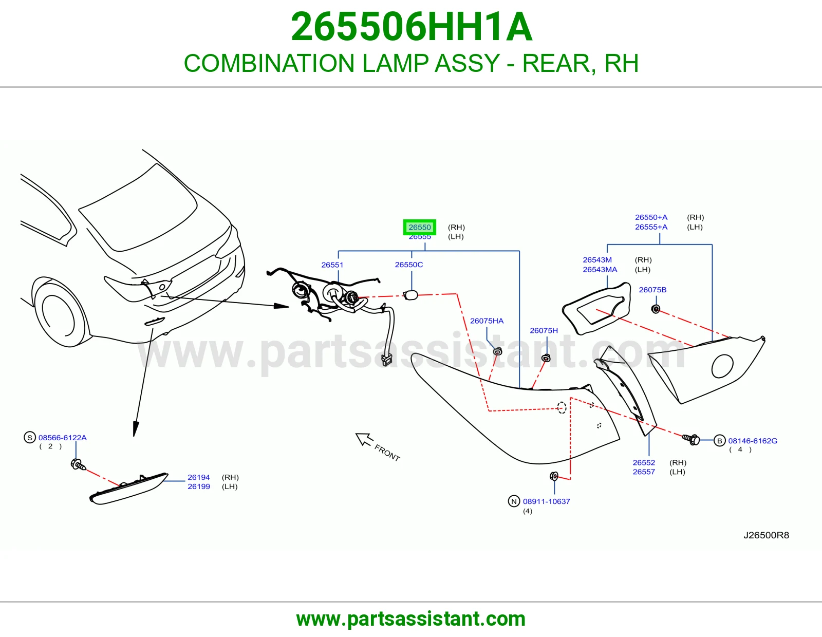 COMBINATION LAMP ASSY - REAR, RH 265506HH1A