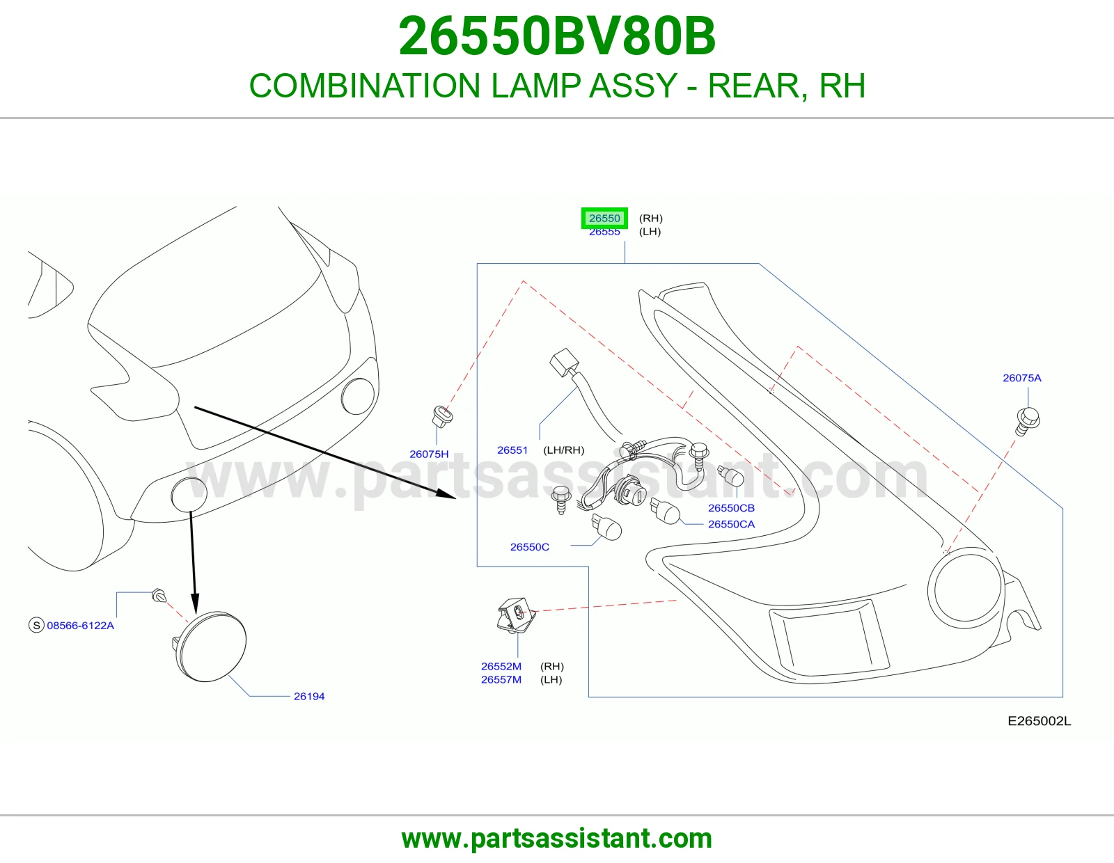 اشاره اسطب خلفي ركن يمين 26550BV80B