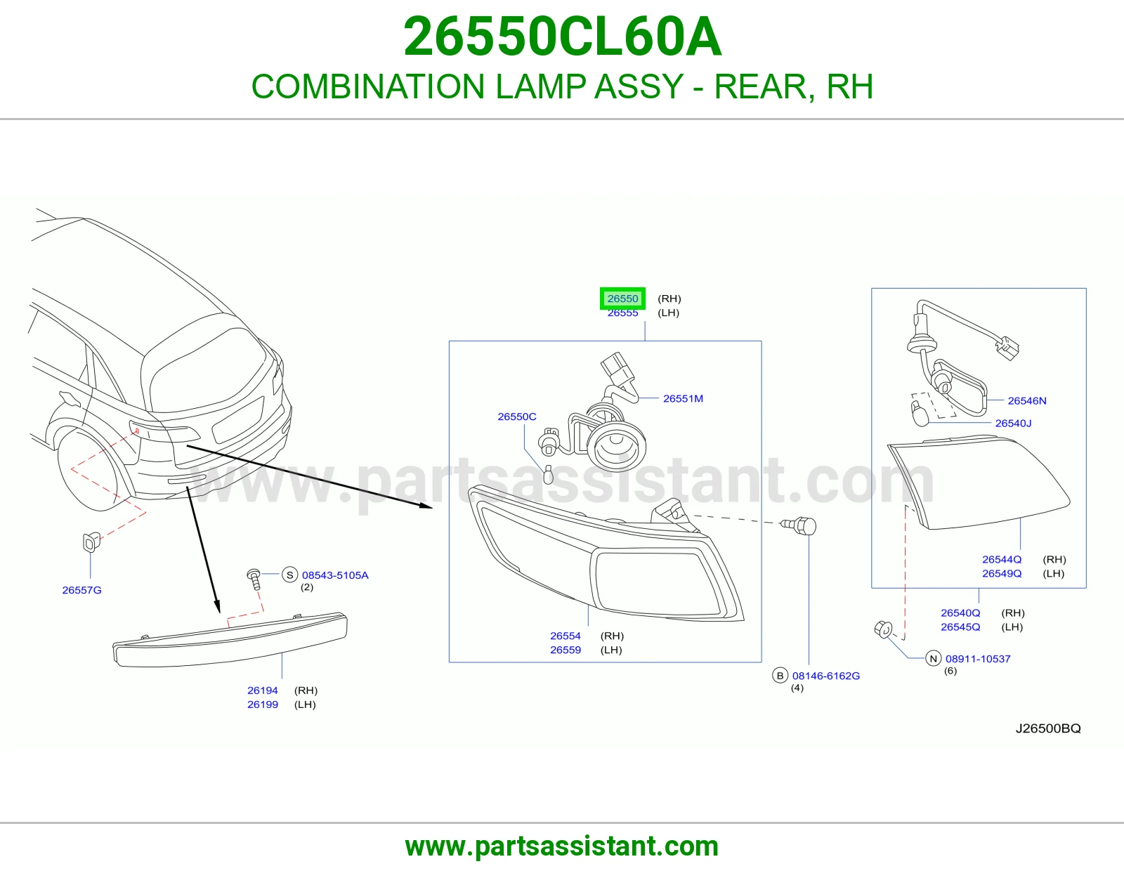 COMBINATION LAMP ASSY - REAR, RH 26550CL60A