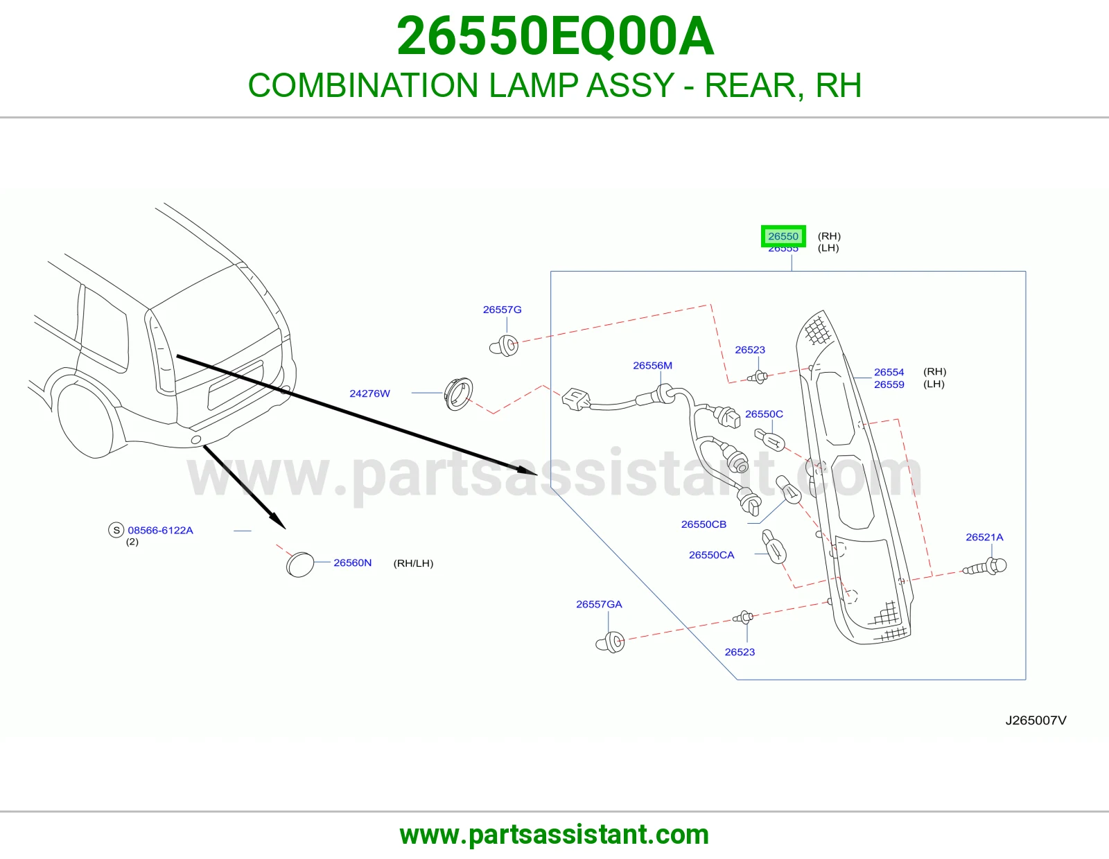 COMBINATION LAMP ASSY - REAR, RH 26550EQ00A