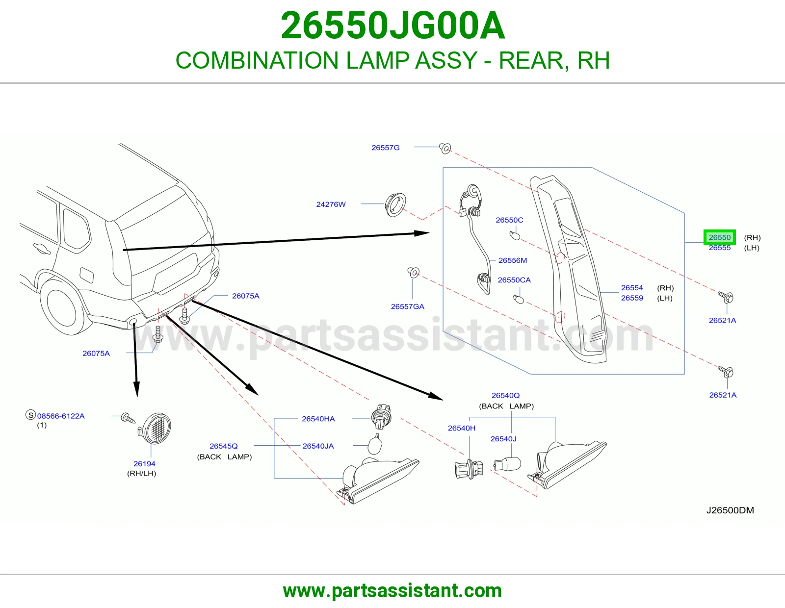 COMBINATION LAMP ASSY - REAR, RH 26550JG00A