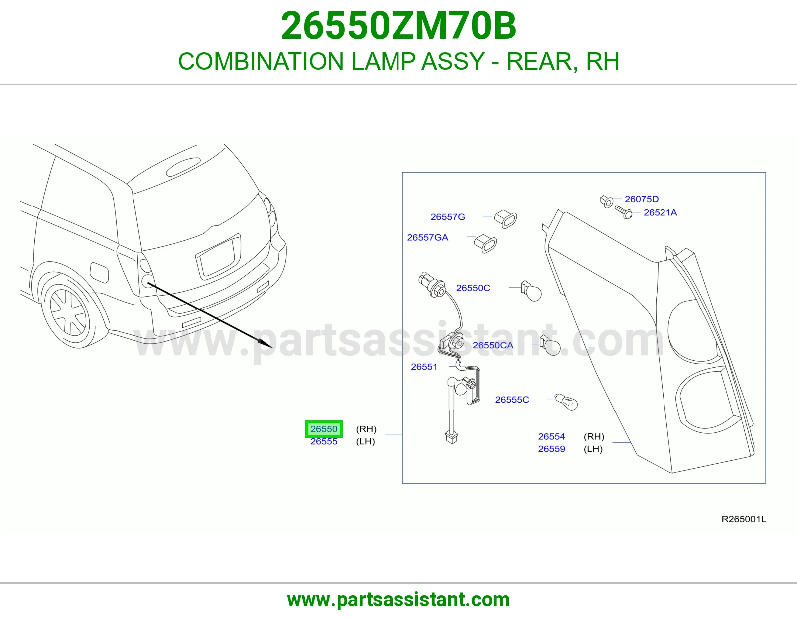 اشاره اسطب خلفي ركن يمين 26550ZM70B