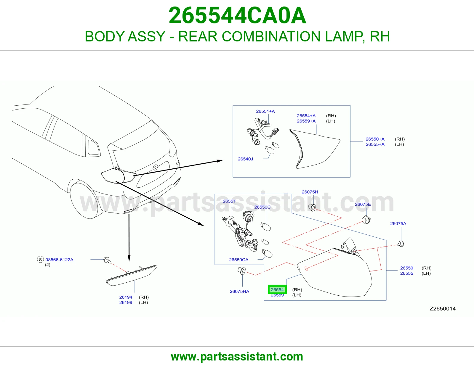 BODY ASSY - REAR COMBINATION LAMP, RH 265544CA0A