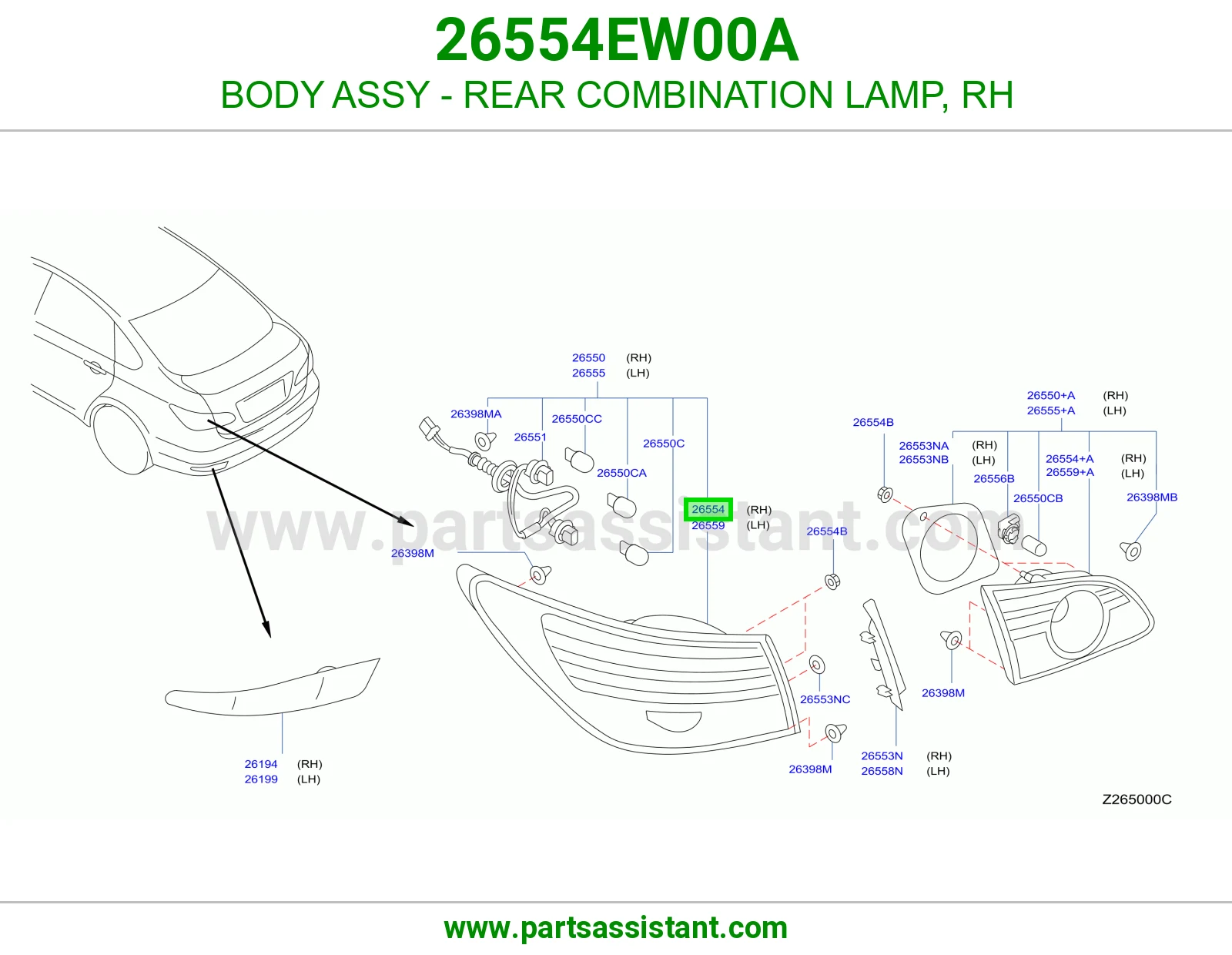 BODY ASSY - REAR COMBINATION LAMP, RH 26554EW00A