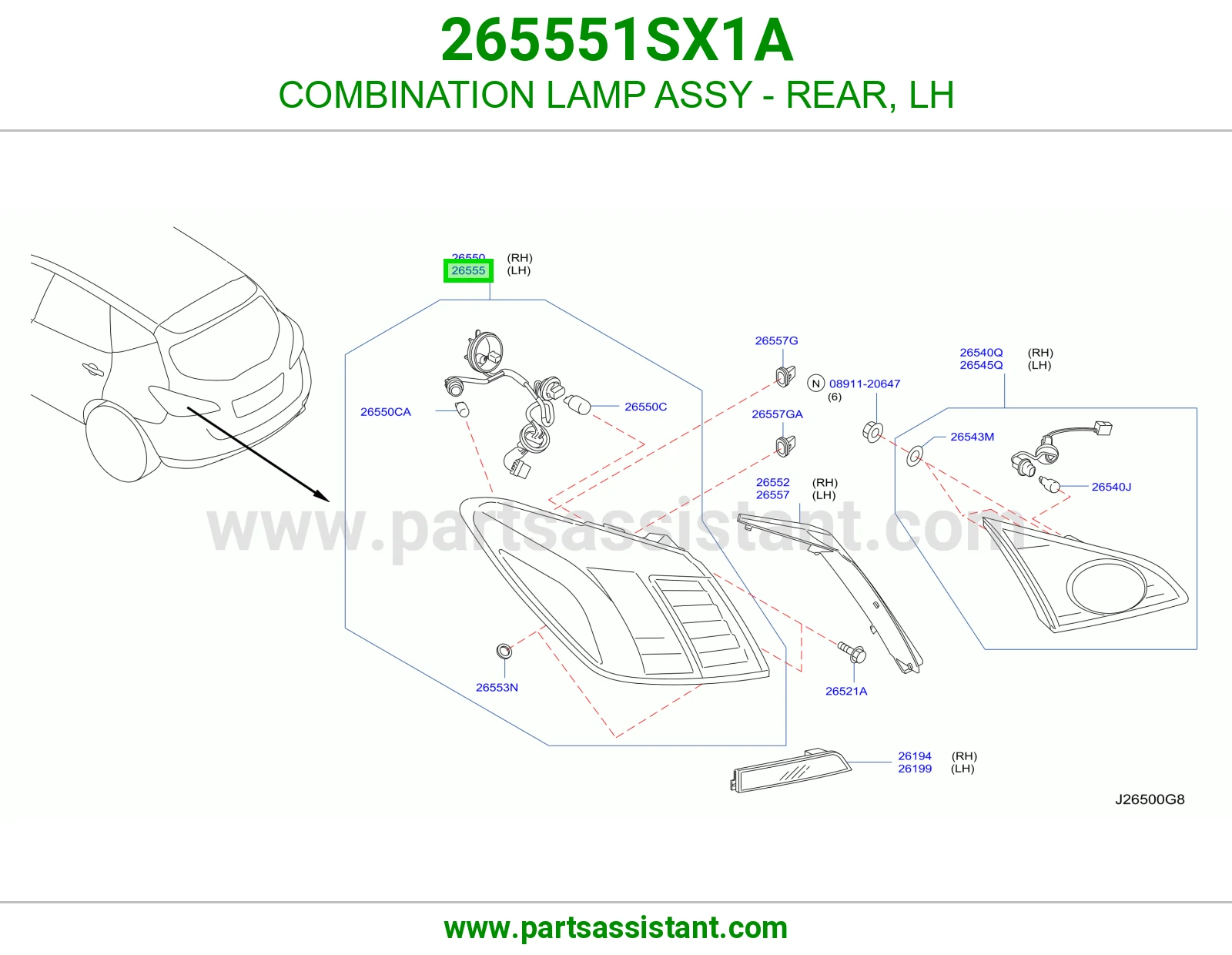 COMBINATION LAMP ASSY - REAR, LH 265551SX1A