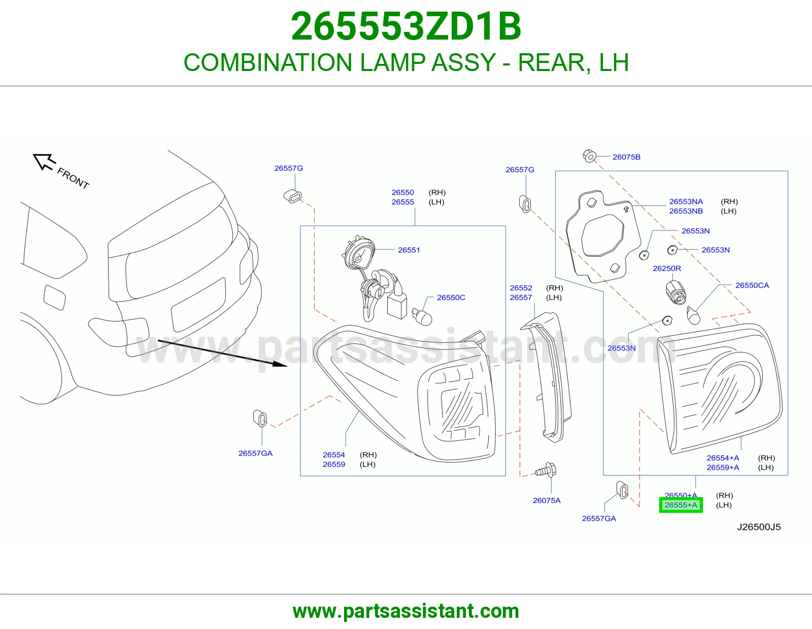 COMBINATION LAMP ASSY - REAR, LH 265553ZD1B