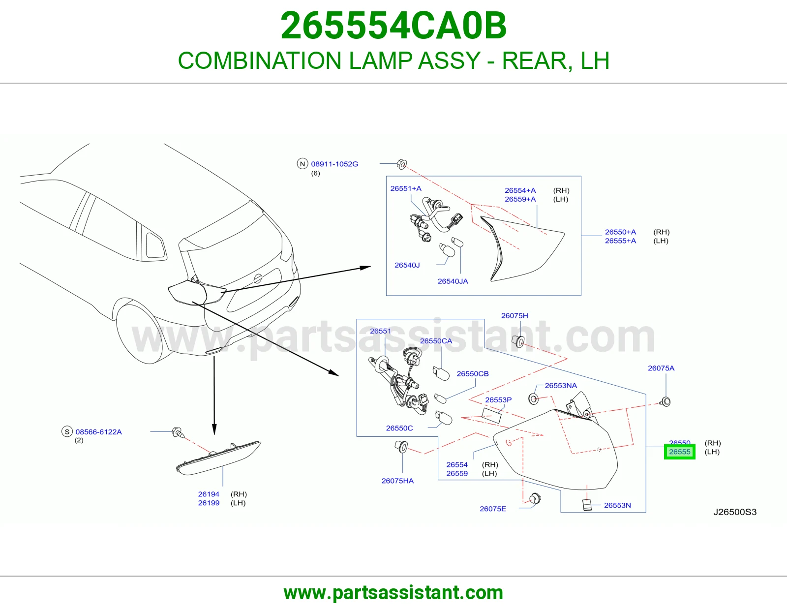 COMBINATION LAMP ASSY - REAR, LH 265554CA0B