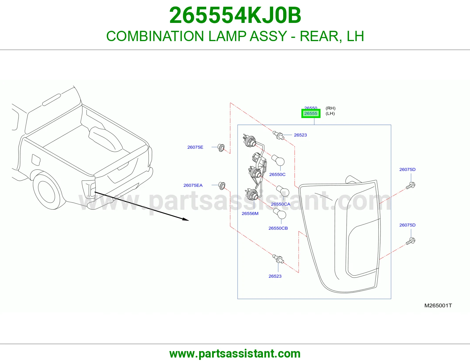 COMBINATION LAMP ASSY - REAR, LH 265554KJ0B
