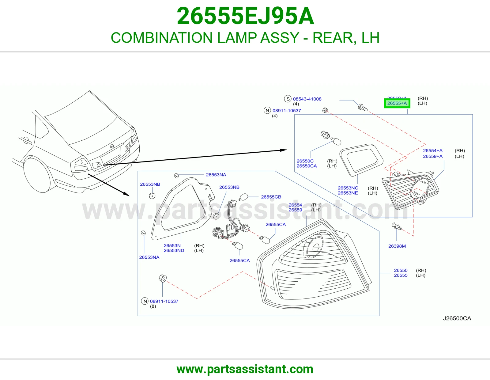 COMBINATION LAMP ASSY - REAR, LH 26555EJ95A
