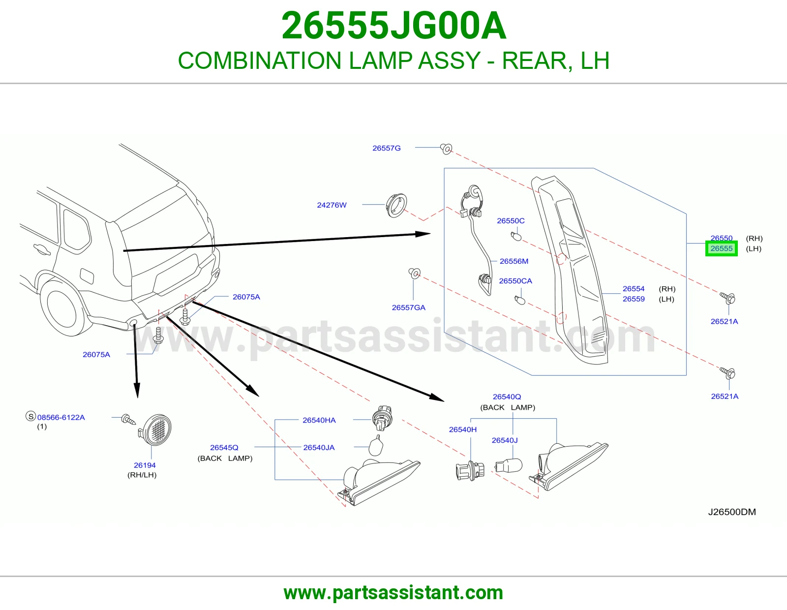COMBINATION LAMP ASSY - REAR, LH 26555JG00A