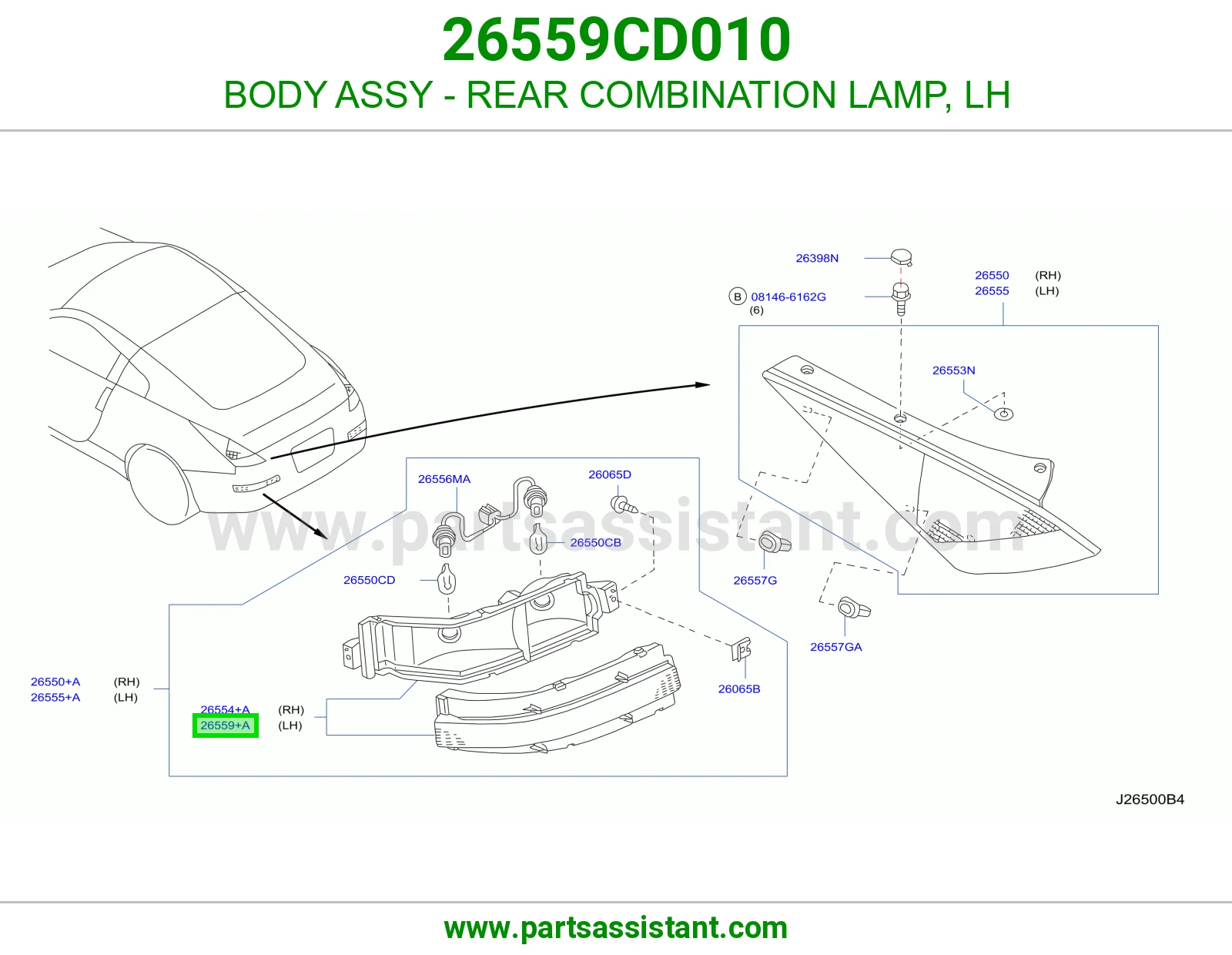 BODY ASSY - REAR COMBINATION LAMP, LH 26559CD010