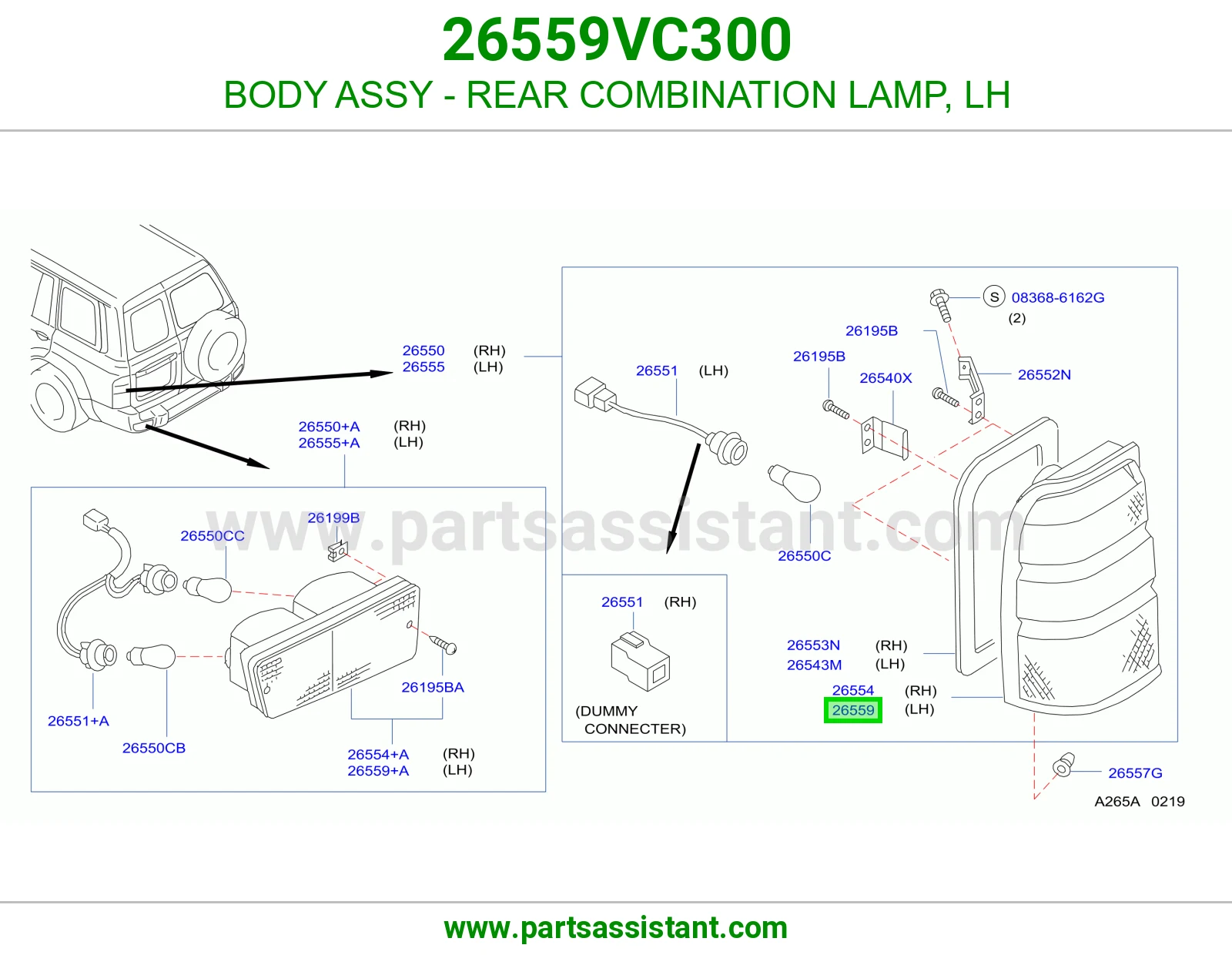 BODY ASSY - REAR COMBINATION LAMP, LH 26559VC300