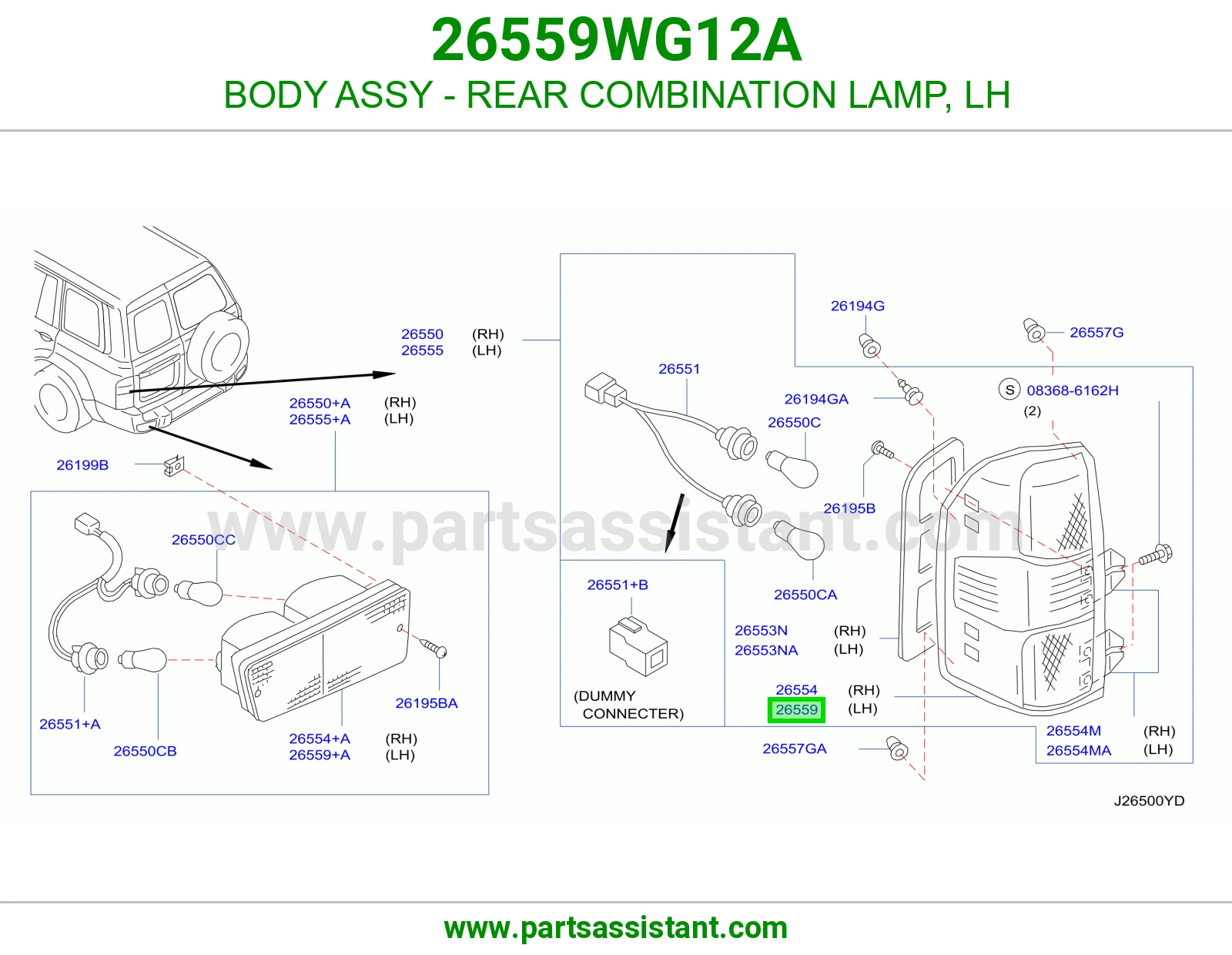 BODY ASSY - REAR COMBINATION LAMP, LH 26559WG12A