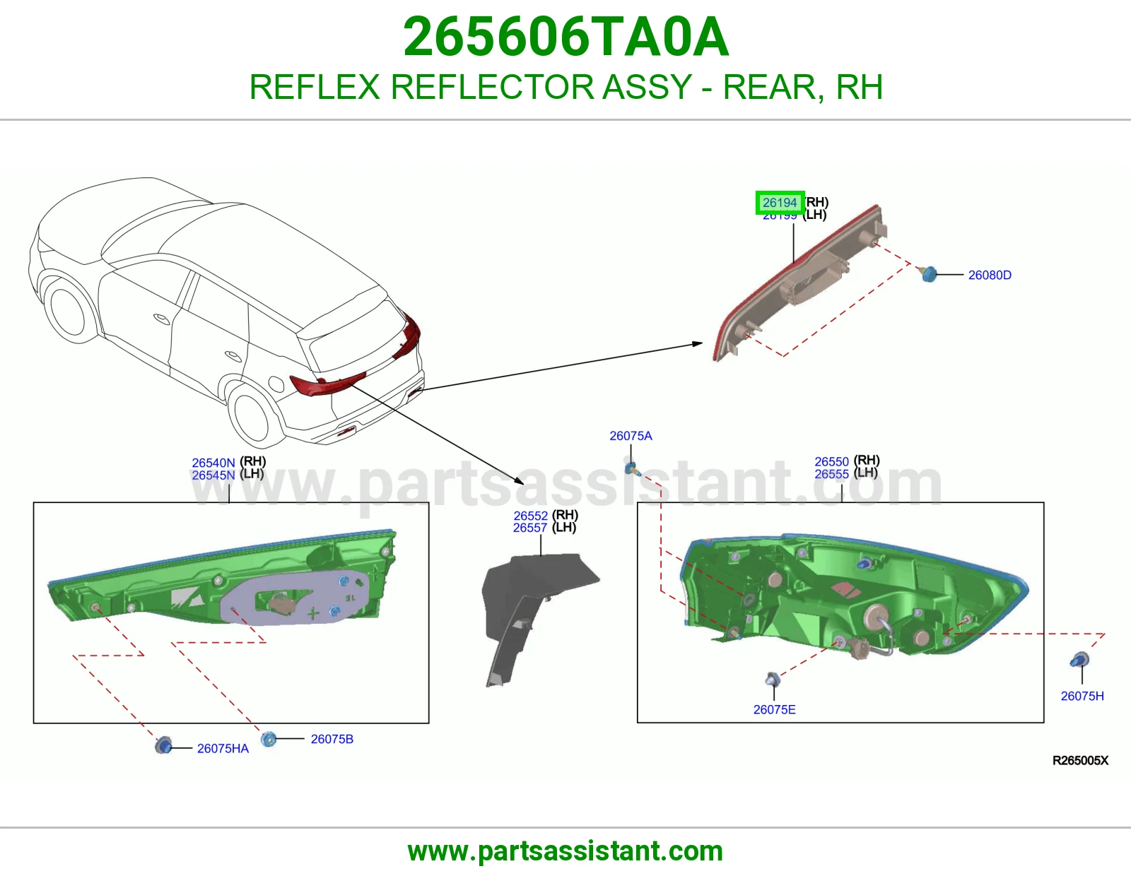 عاكس ضوئي خلفي يمين كامل 265606TA0A
