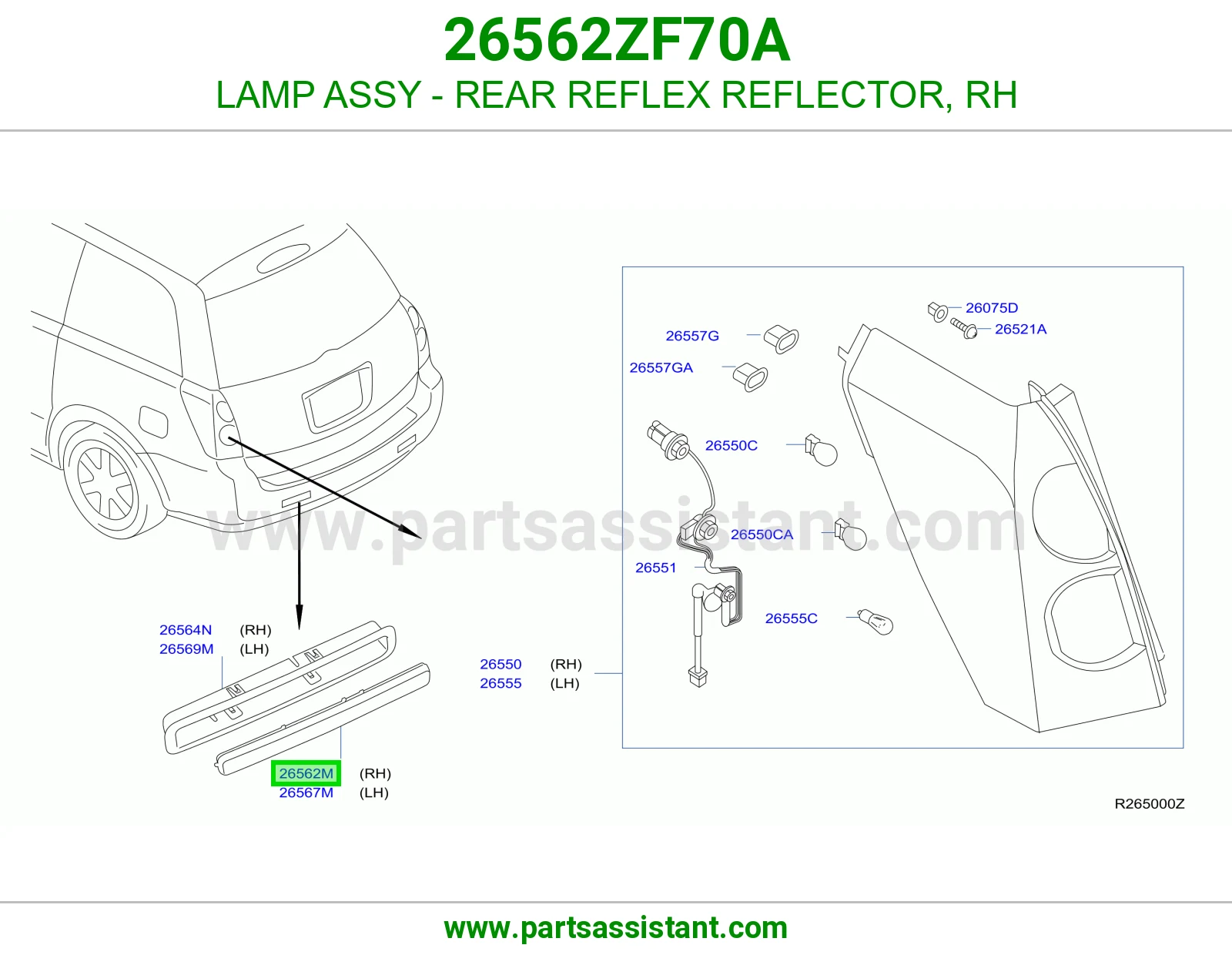 لمبة عاكس خلفي يمين كاملة 26562ZF70A