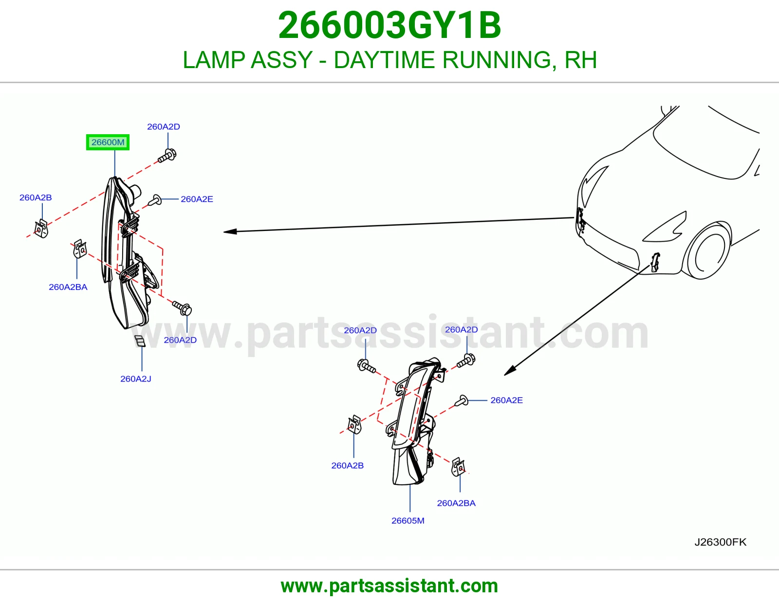 LAMP ASSY - DAYTIME RUNNING, RH 266003GY1B