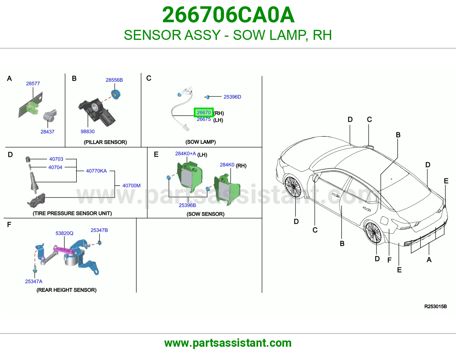 حساس لمبة تحذير عوائق جانبية (SOW) يمين كامل 266706CA0A