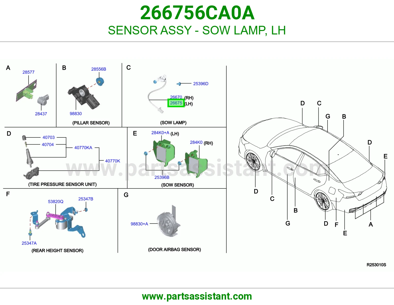 حساس لمبة تحذير عوائق جانبية (SOW) يسار كامل 266756CA0A