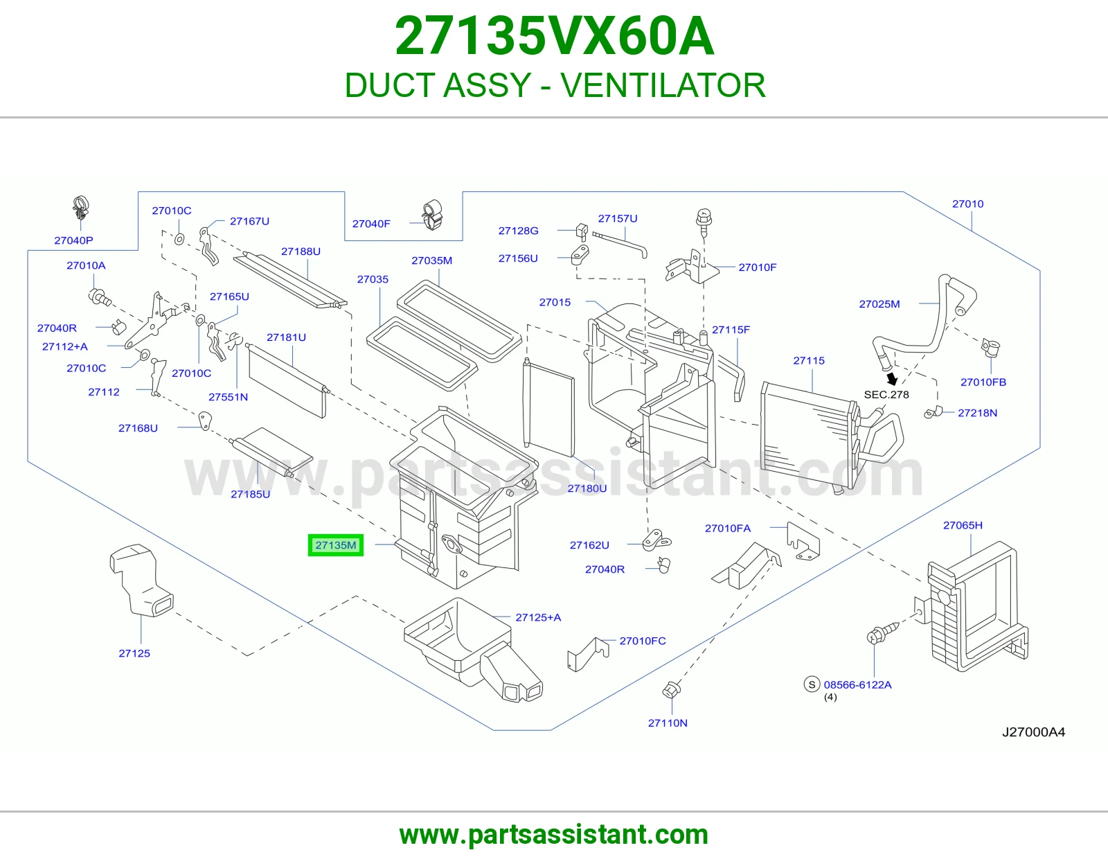 مجرى هواء فتحة مكيف كامل 27135VX60A