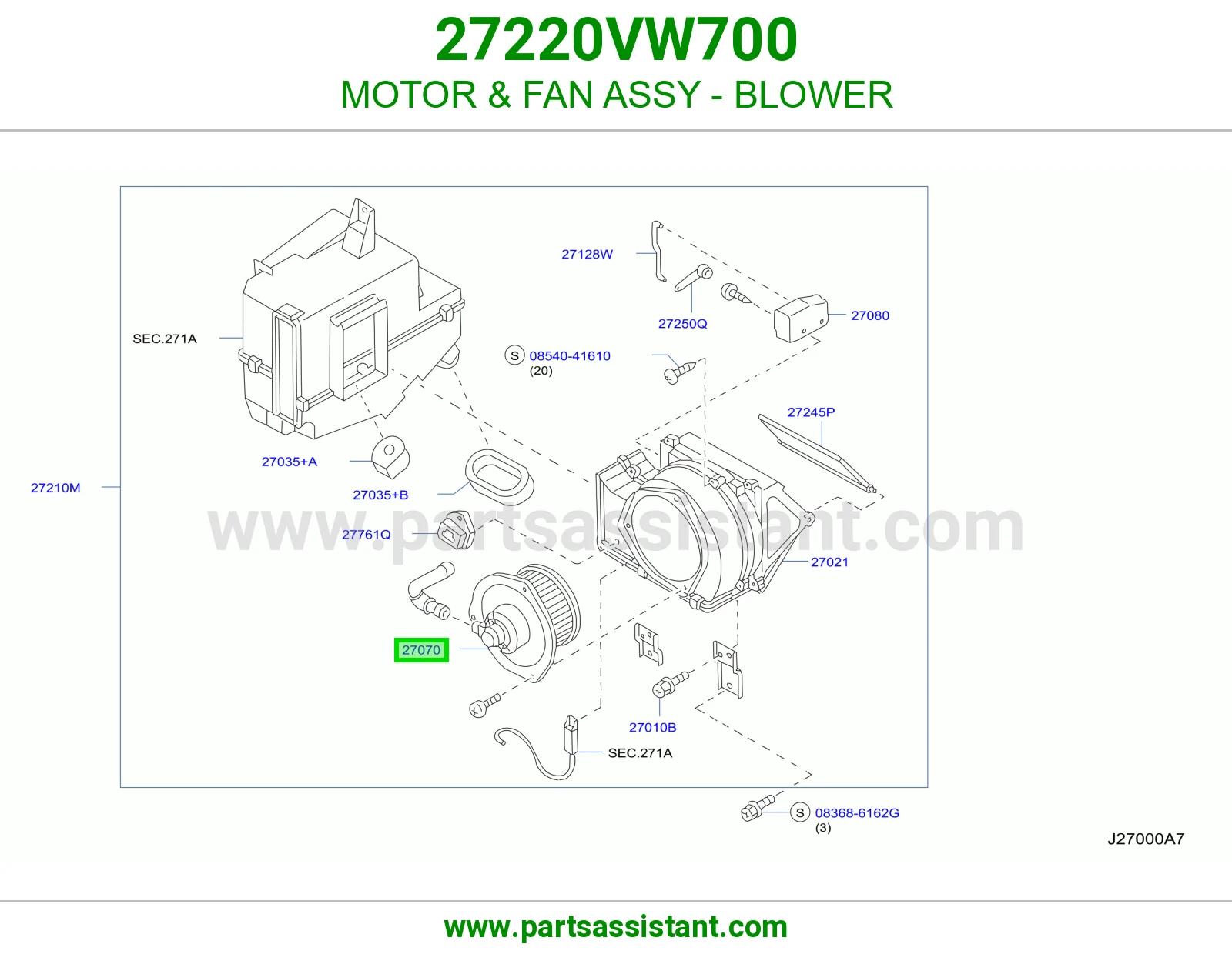 مروحه داخل طبلون 27220VW700
