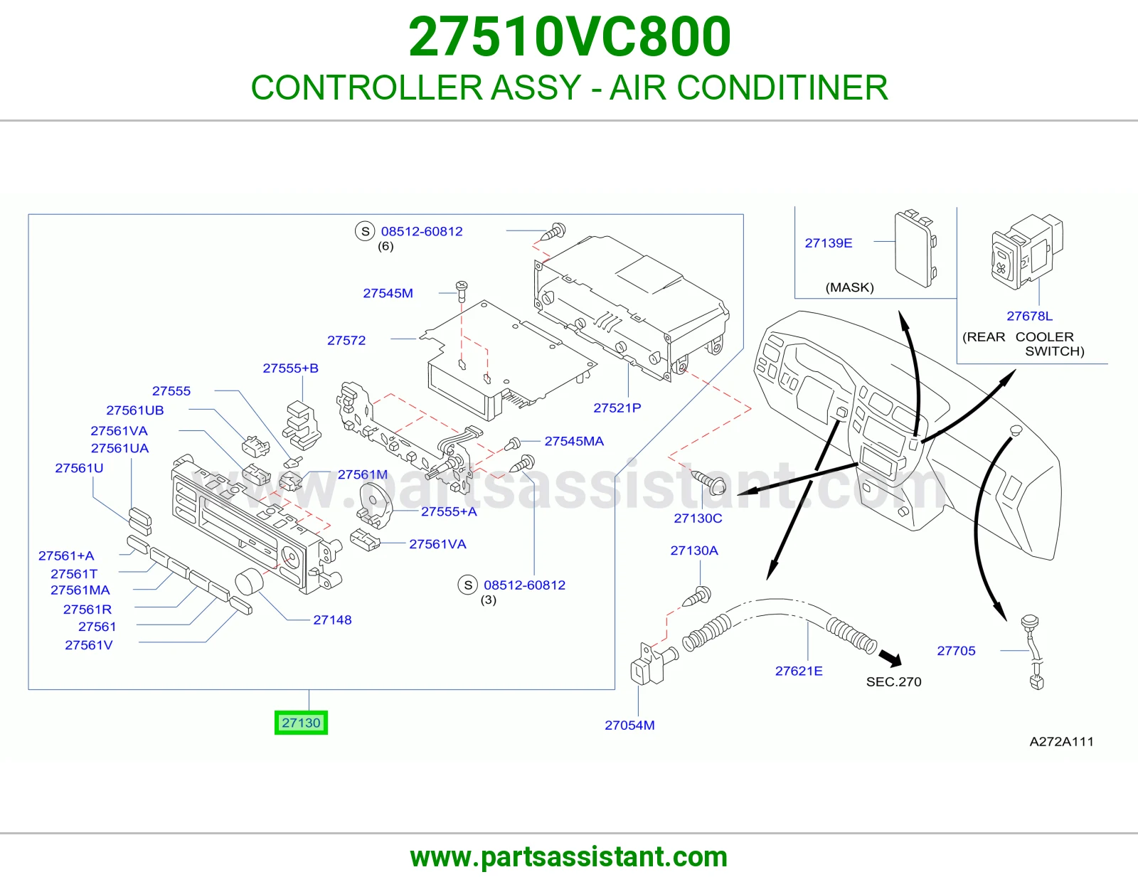 مفتاح مكيف خلفي 27510VC800