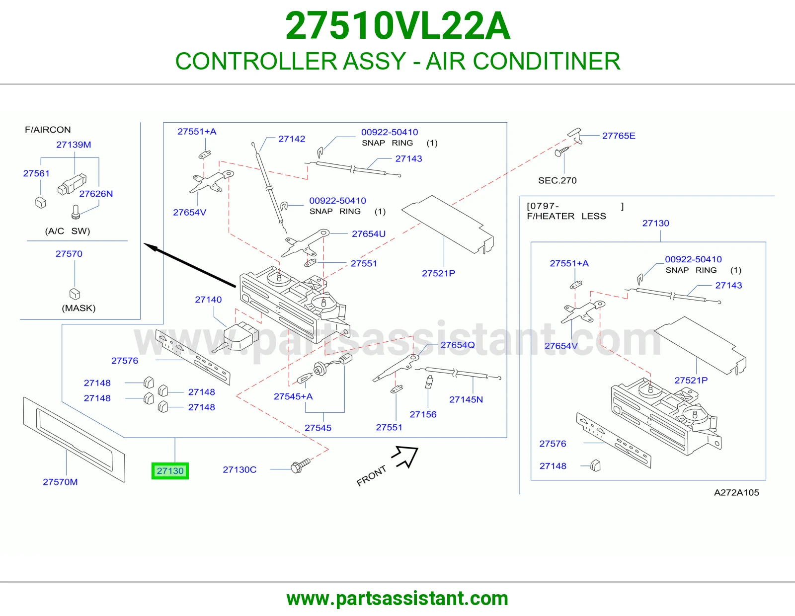 مفتاح مكيف خلفي 27510VL22A