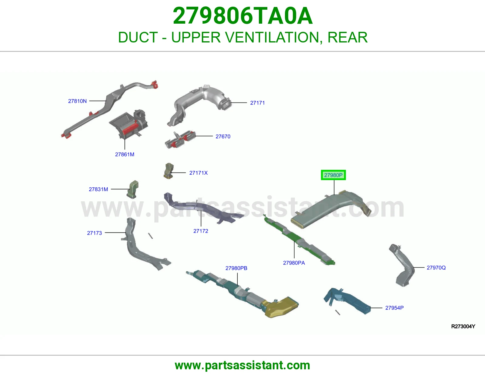 مجرى هواء هواية مكيف فوق خلفي 279806TA0A