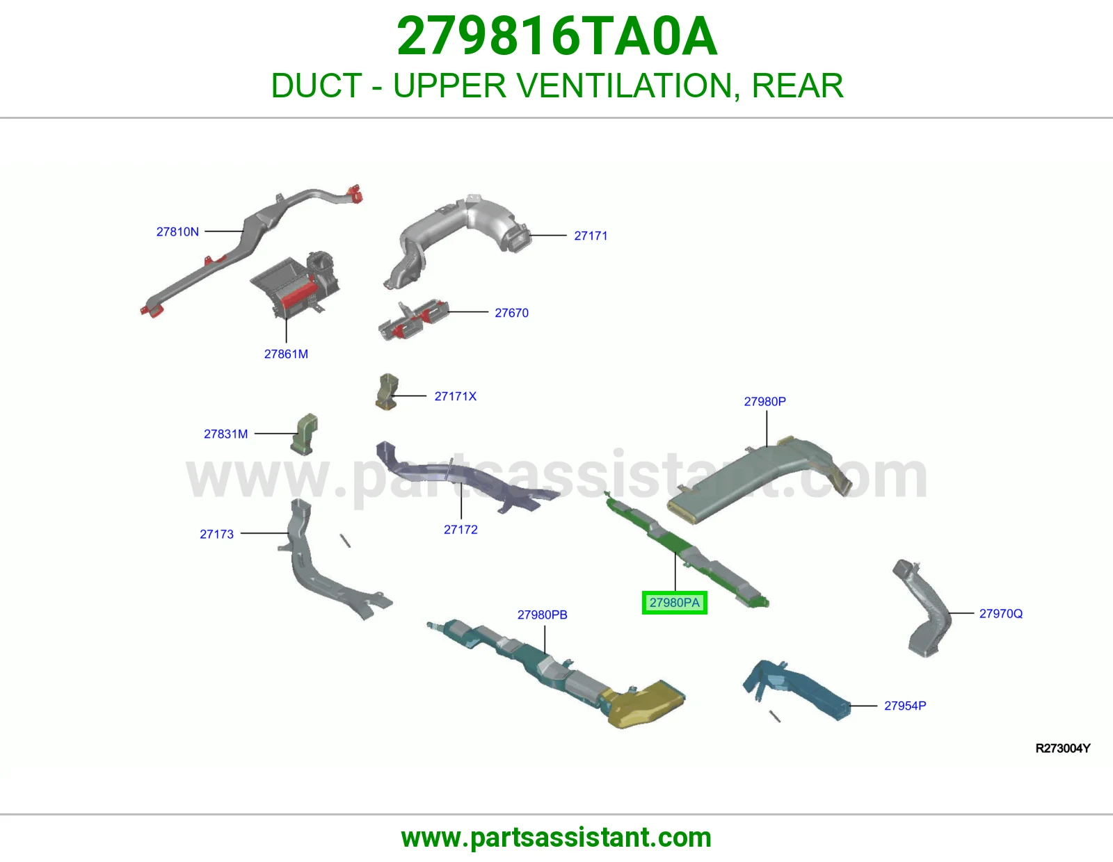 مجرى هواء هواية مكيف فوق خلفي 279816TA0A