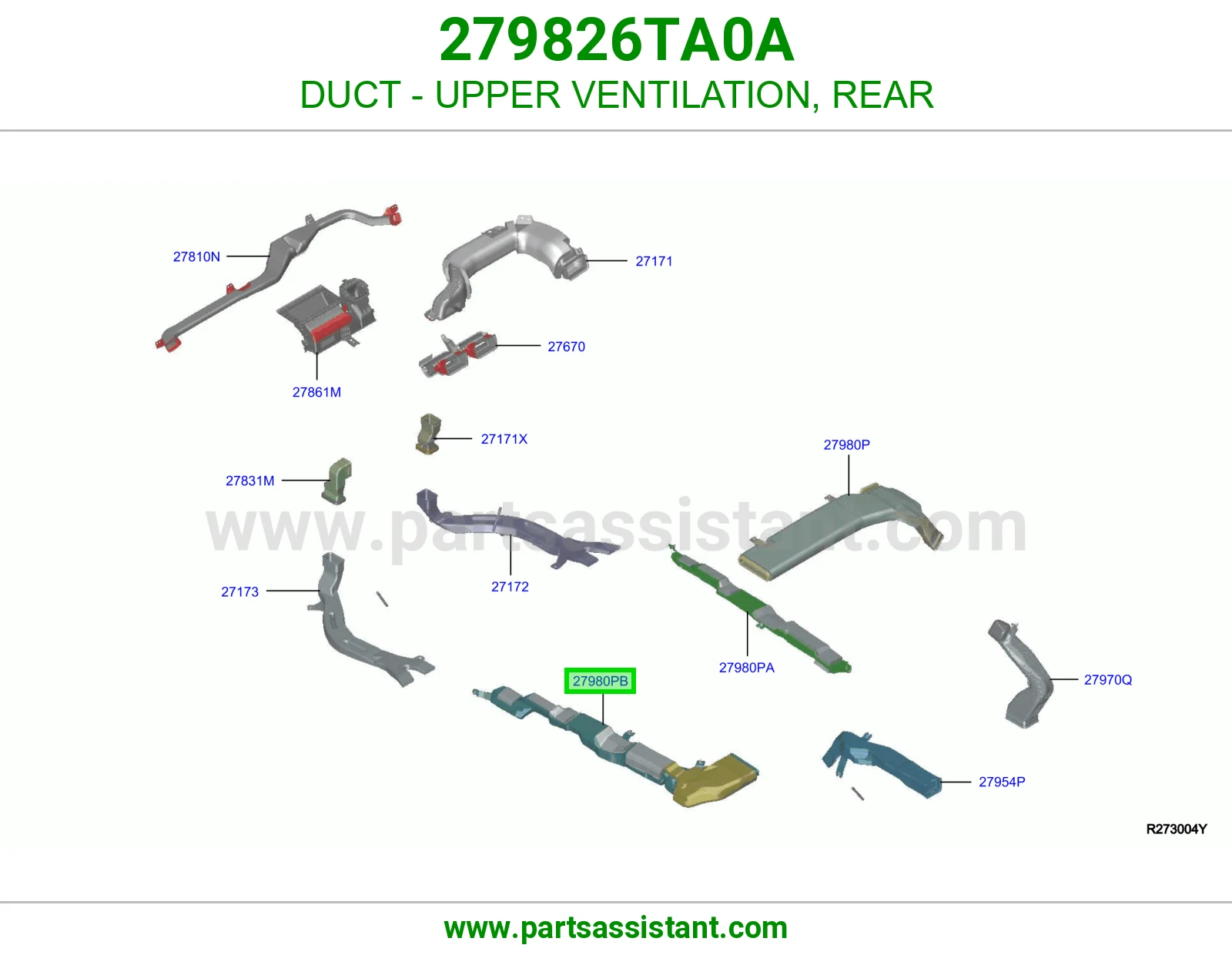 مجرى هواء هواية مكيف فوق خلفي 279826TA0A