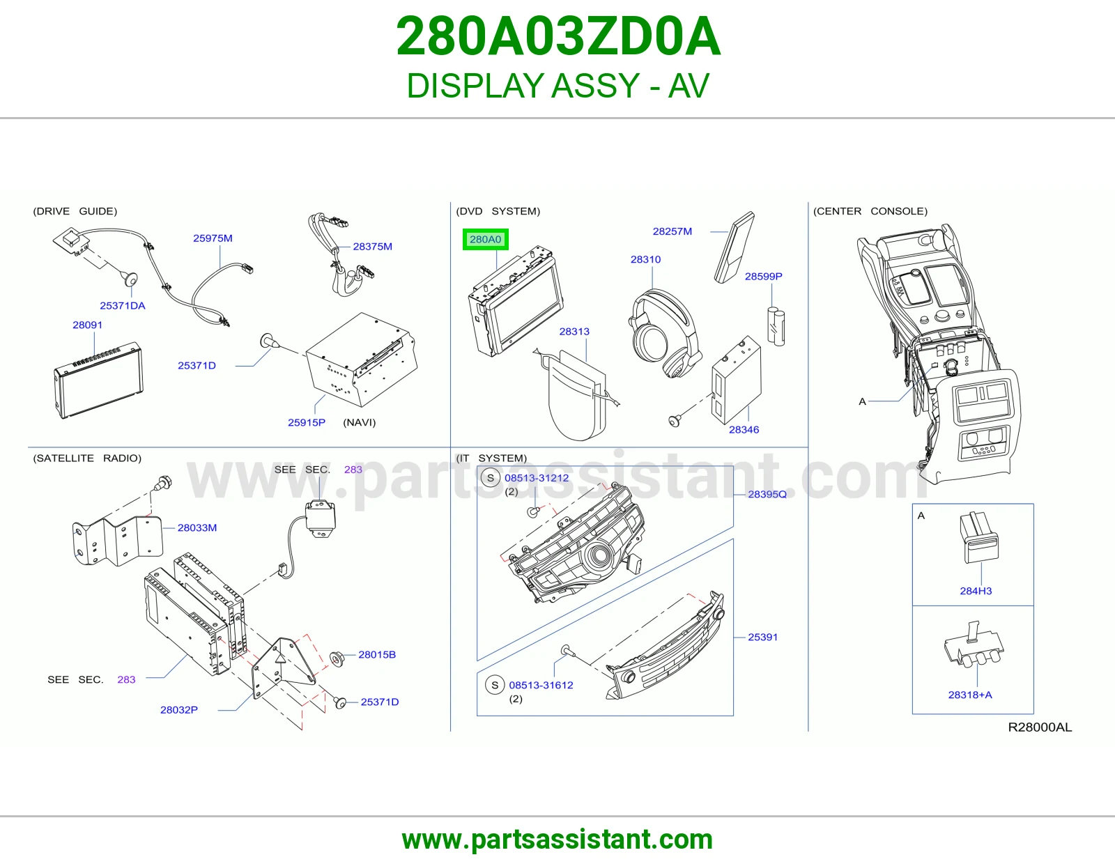 شاشة صوت وصورة مرتبة أمامي كاملة 280A03ZD0A