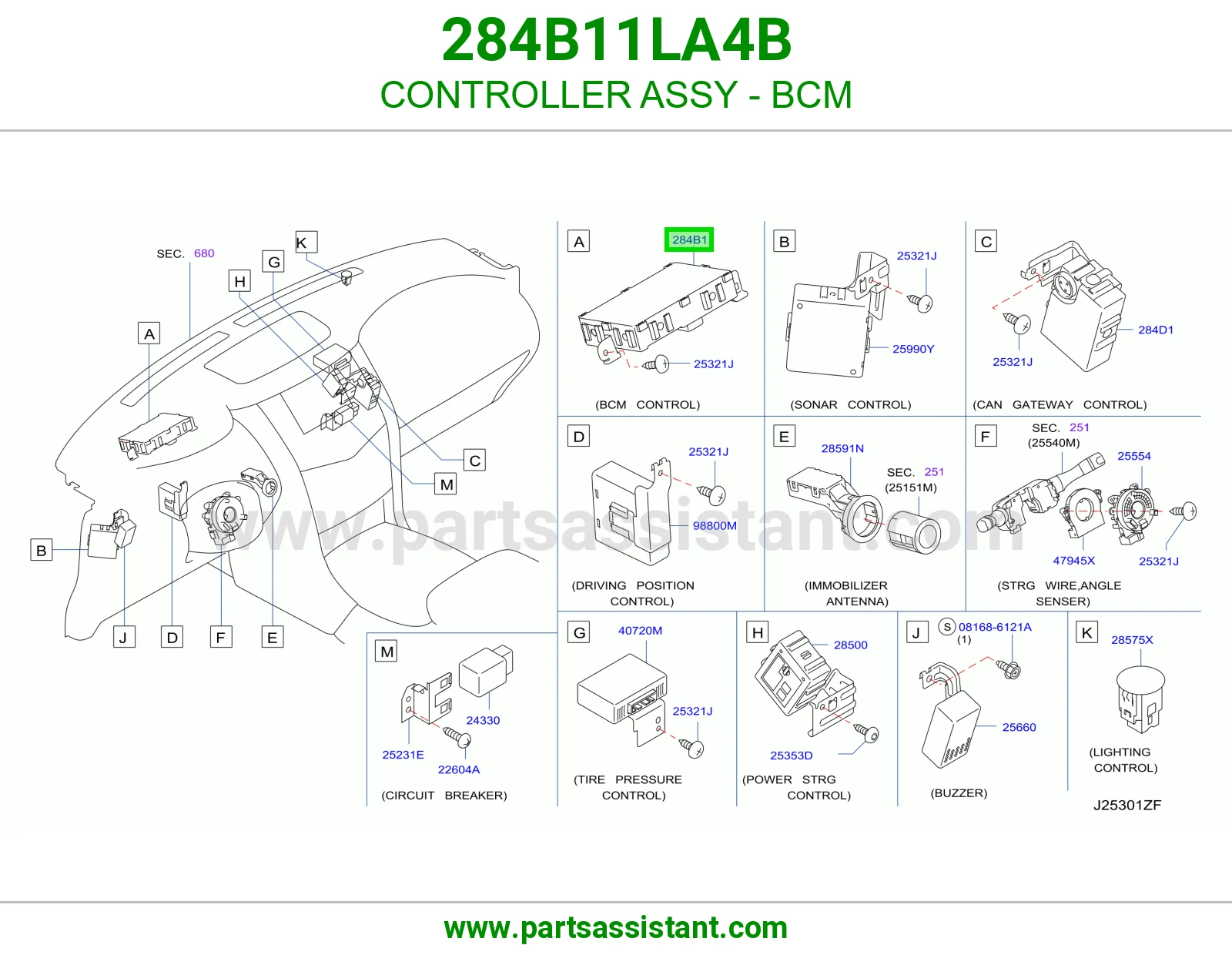 كنترول BCM كامل 284B11LA4B