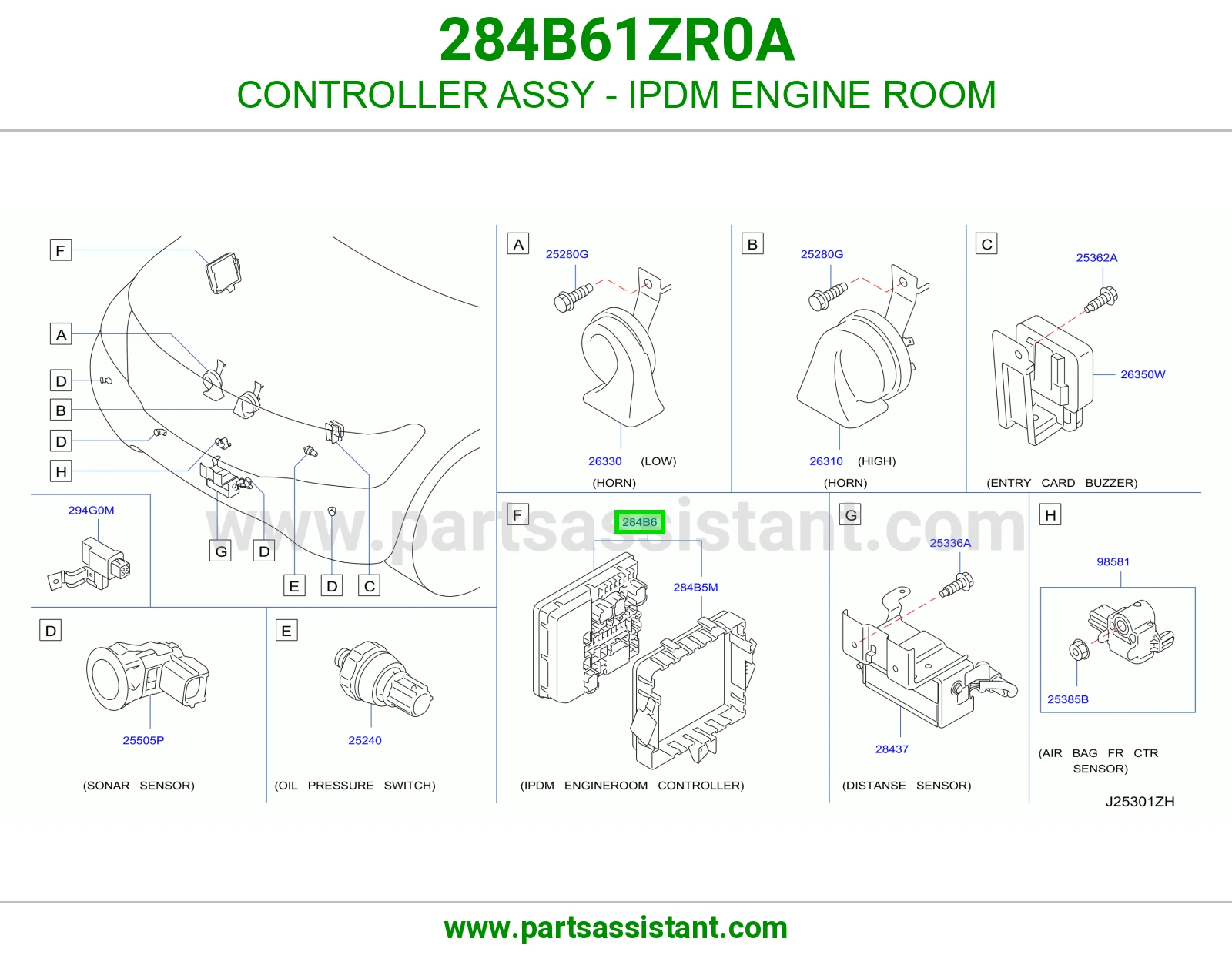 كنترول علبة فيوزات المكينة (IPDM) كامل 284B61ZR0A