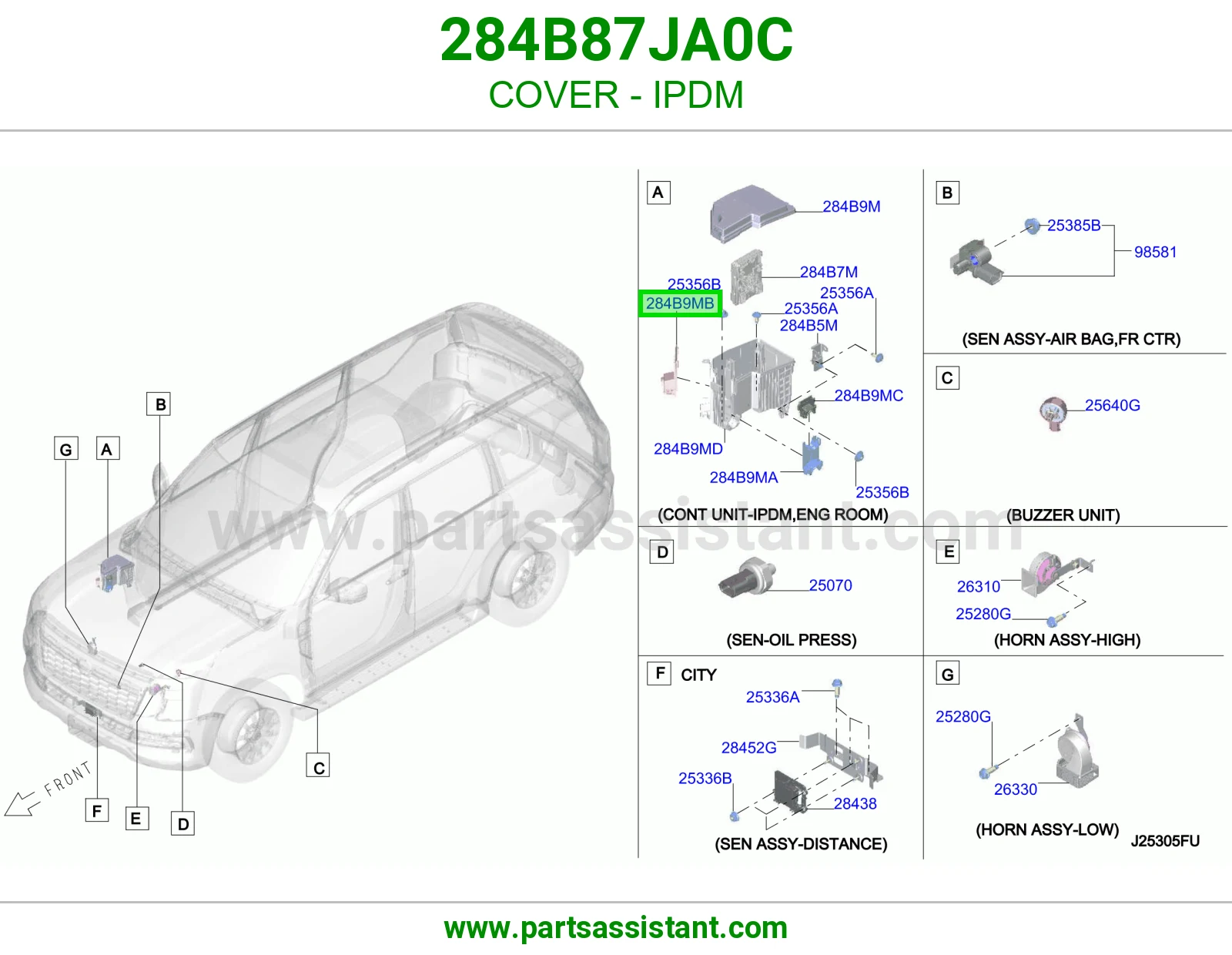غطاء وحدة توزيع كهربا (IPDM) 284B87JA0C