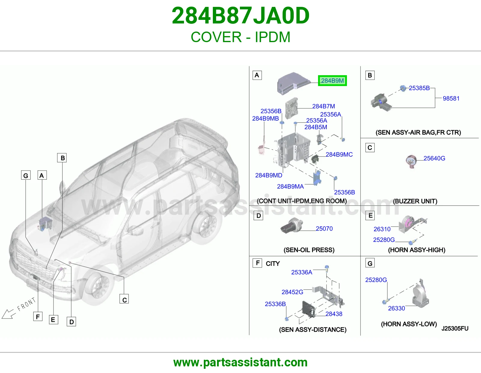 غطاء وحدة توزيع كهربا (IPDM) 284B87JA0D
