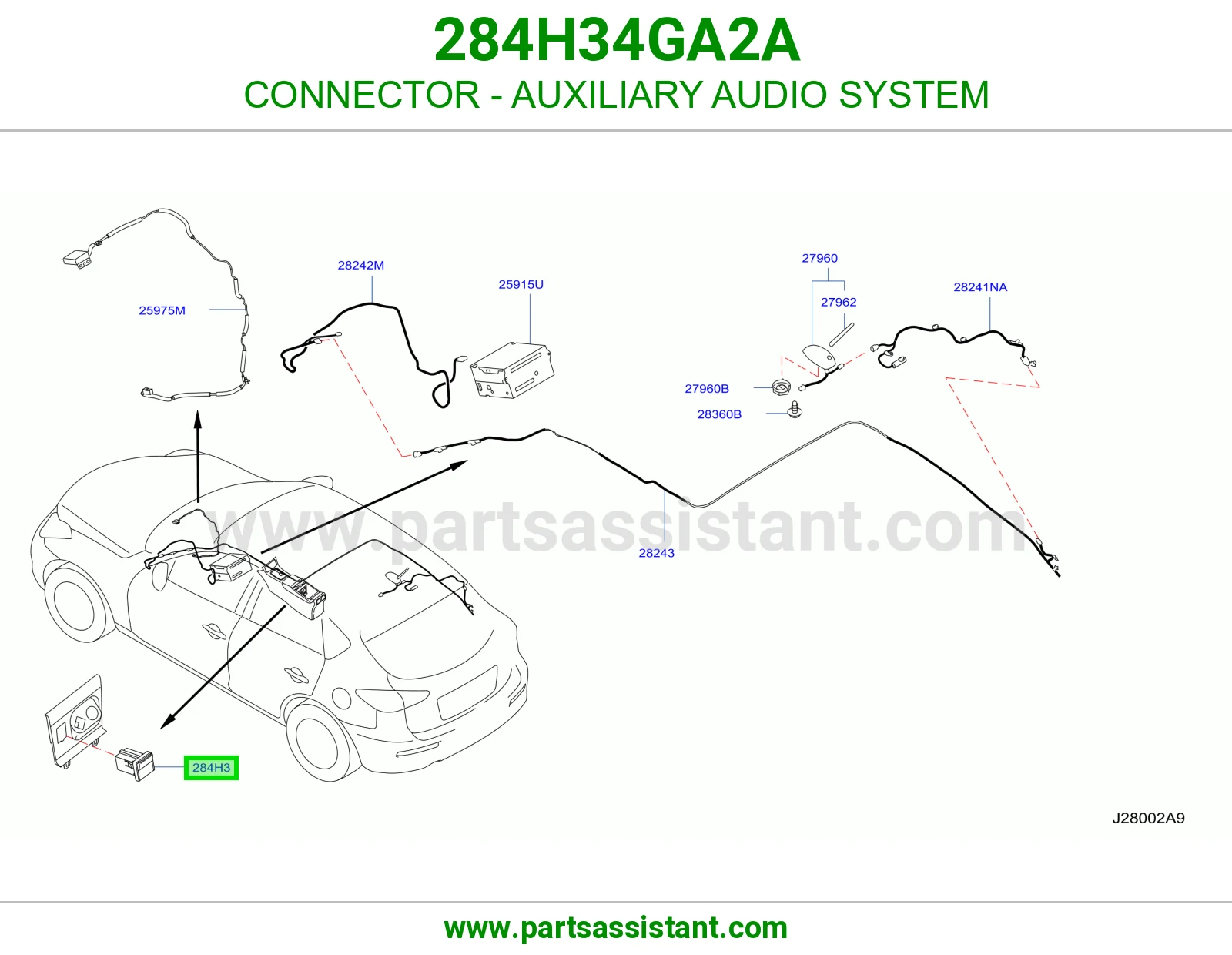 CONNECTOR - AUXILIARY AUDIO SYSTEM 284H34GA2A