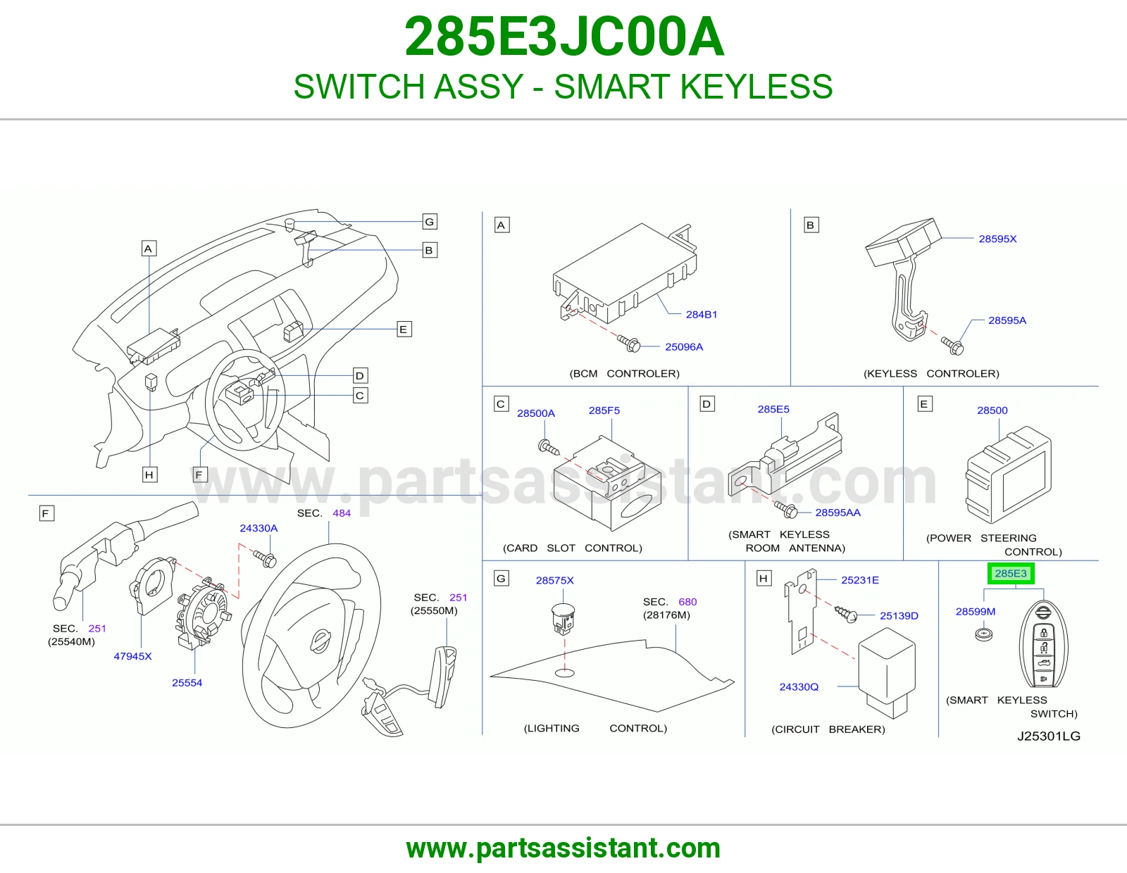 SWITCH ASSY - SMART KEYLESS 285E3JC00A