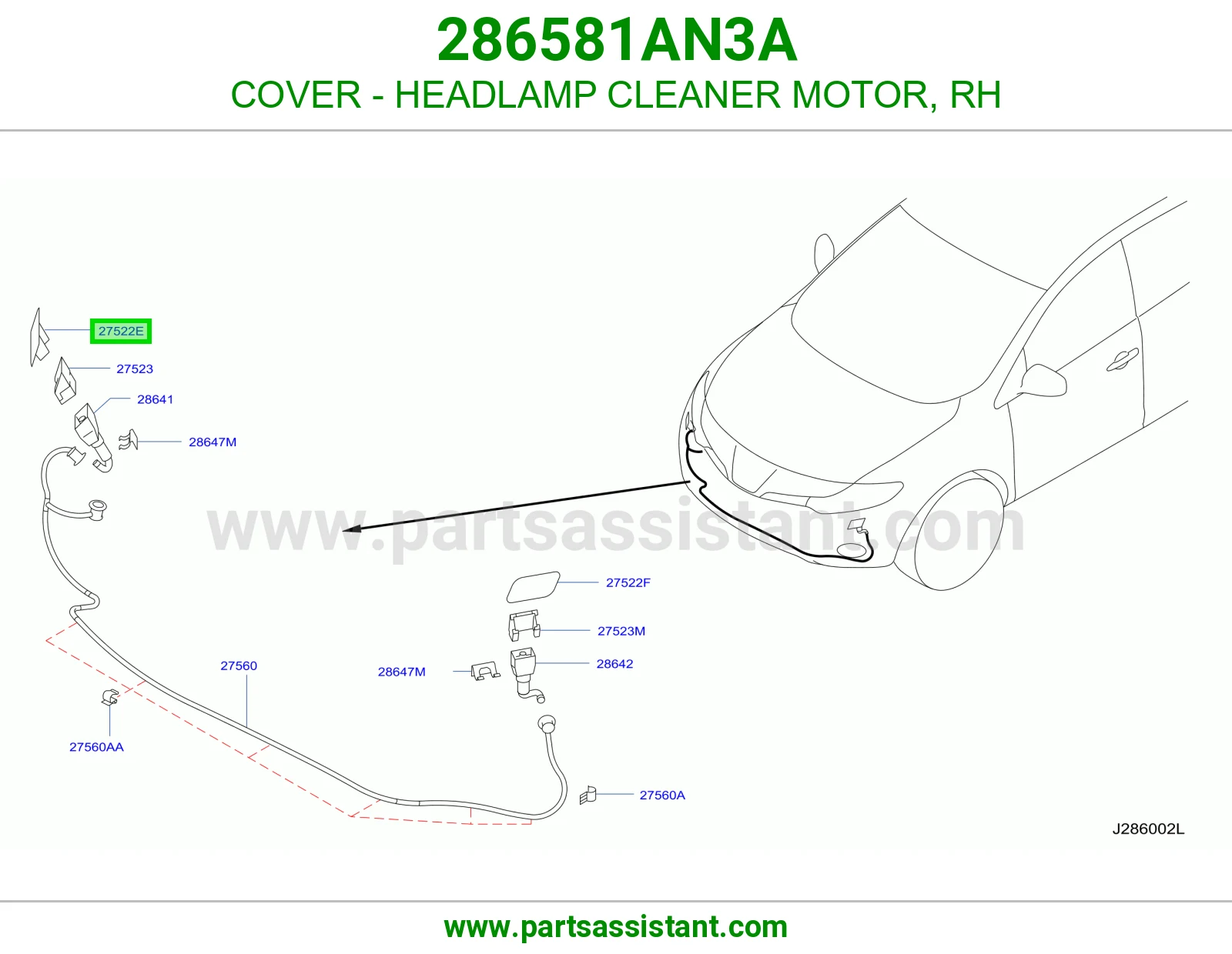 COVER - HEADLAMP CLEANER MOTOR, RH 286581AN3A