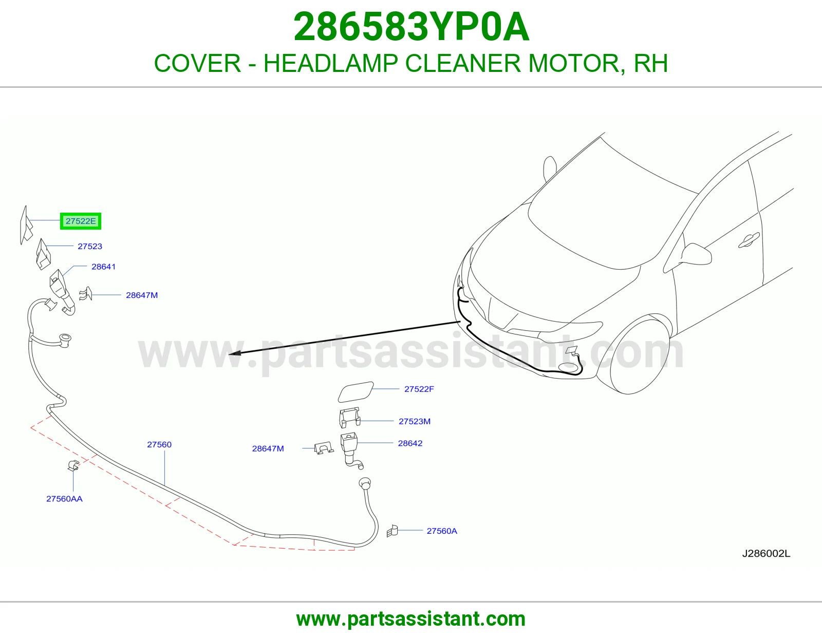 COVER - HEADLAMP CLEANER MOTOR, RH 286583YP0A