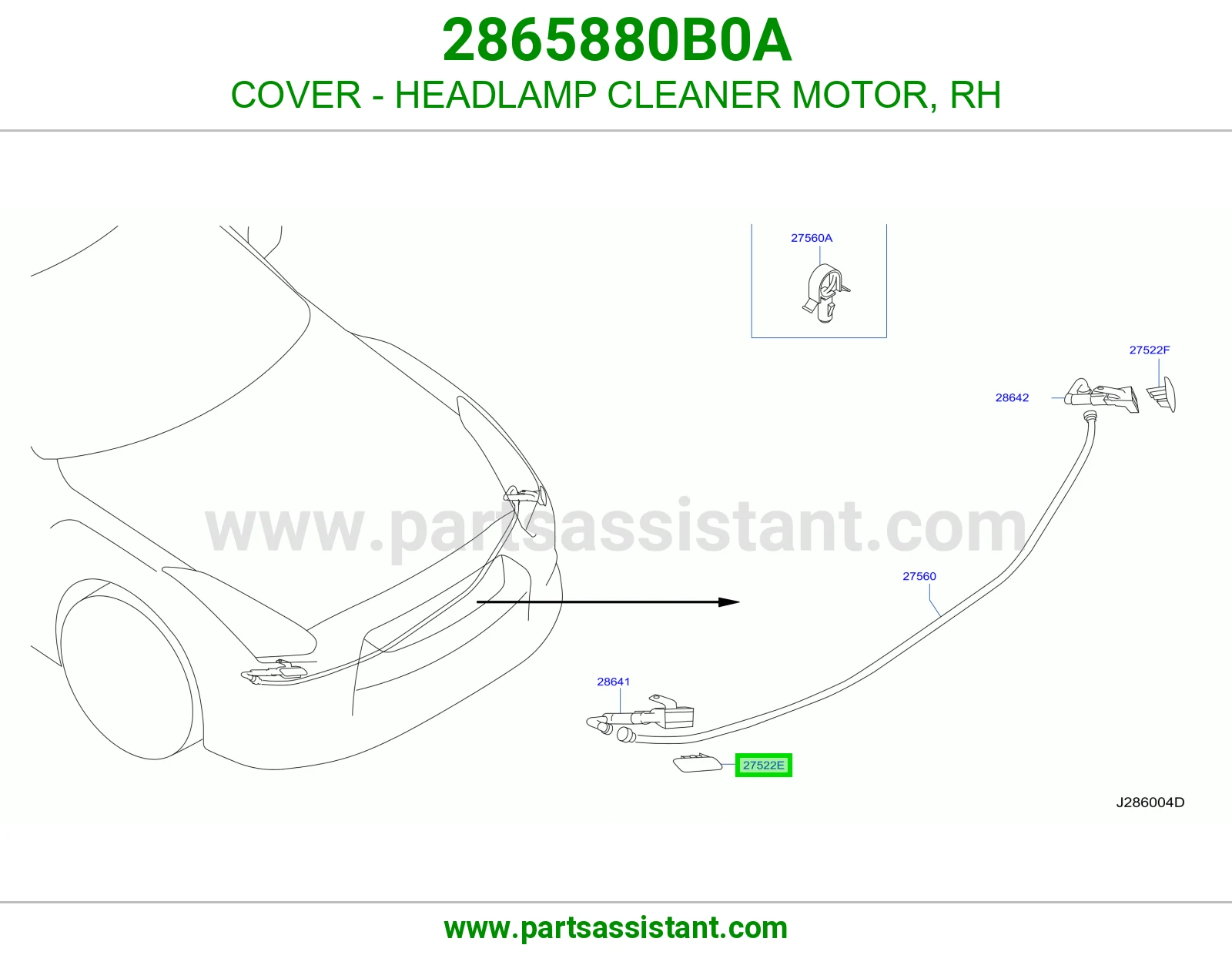 COVER - HEADLAMP CLEANER MOTOR, RH 2865880B0A