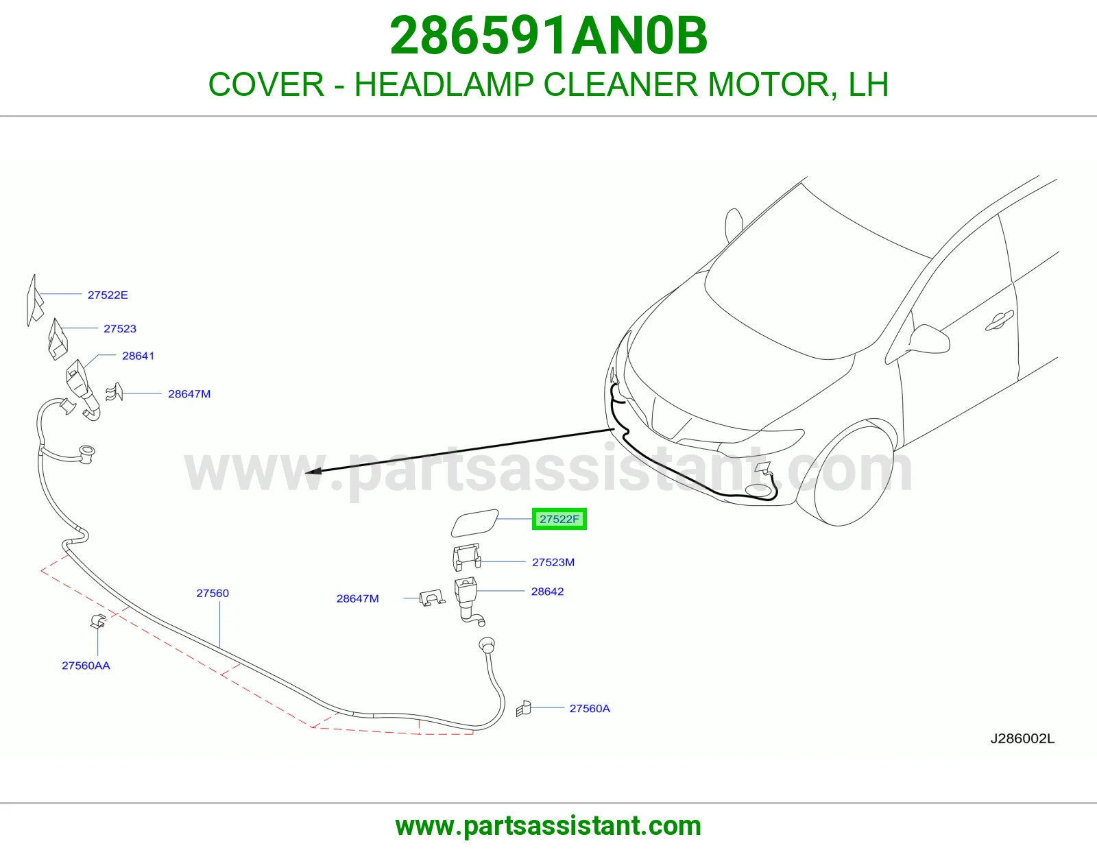 COVER - HEADLAMP CLEANER MOTOR, LH 286591AN0B