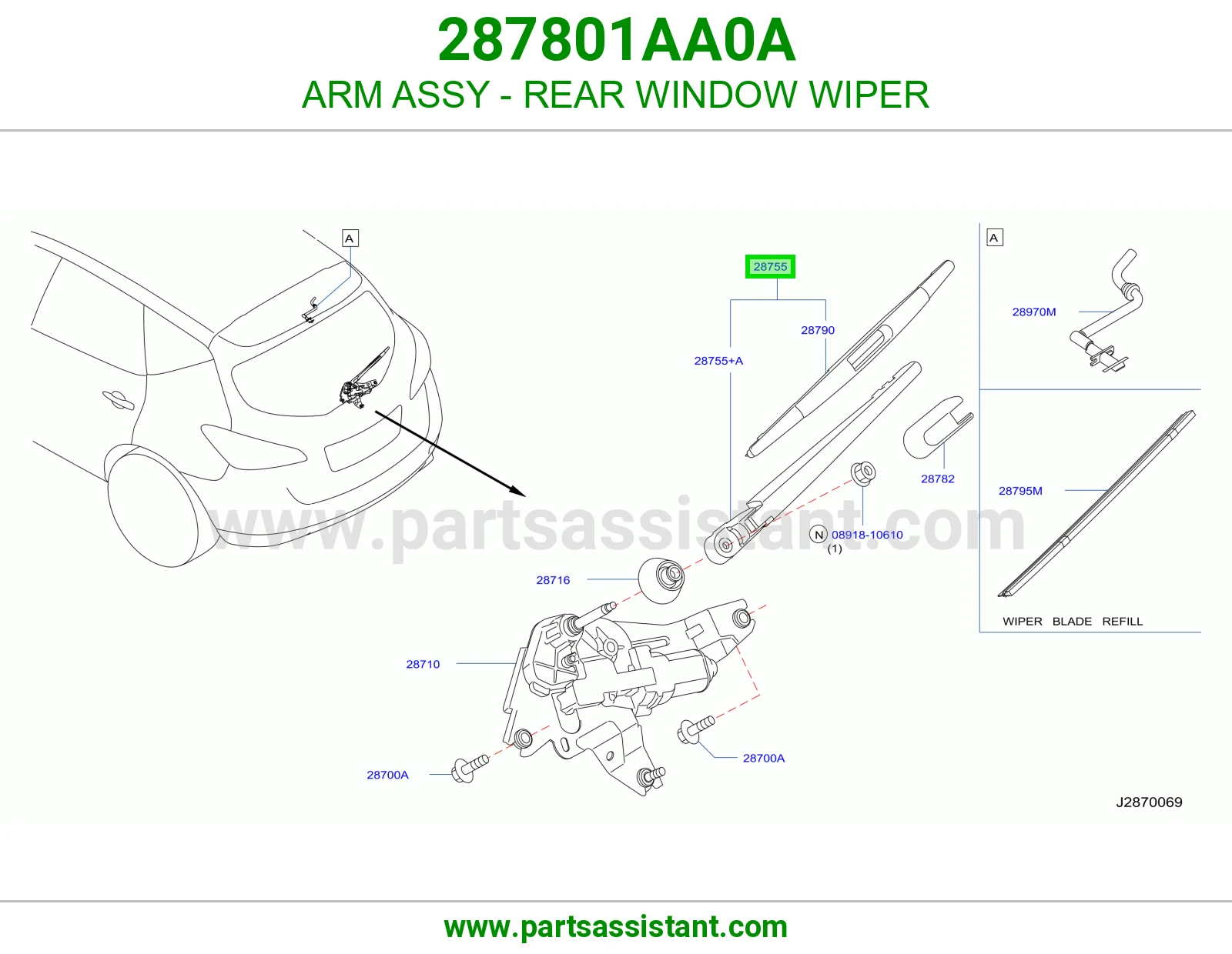 ARM ASSY - REAR WINDOW WIPER 287801AA0A