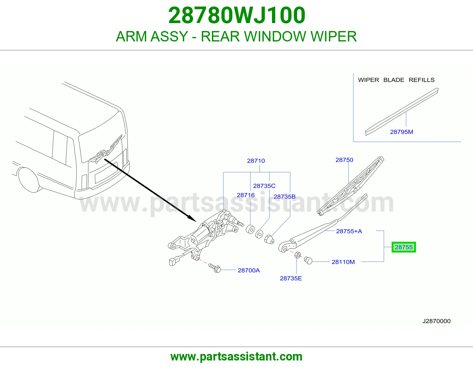 ذراع مساحات خلفي 28780WJ100