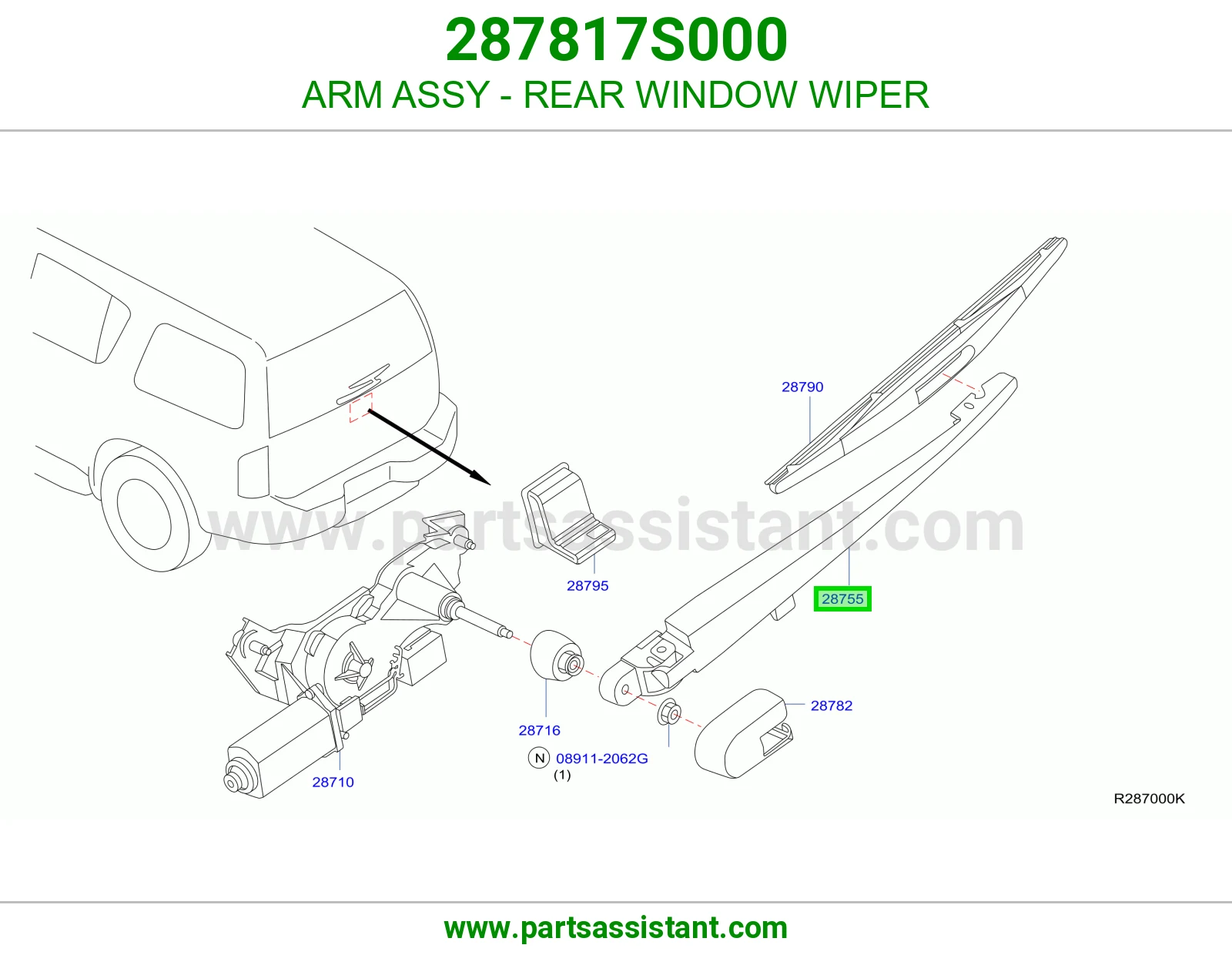 ذراع مساحات خلفي 287817S000