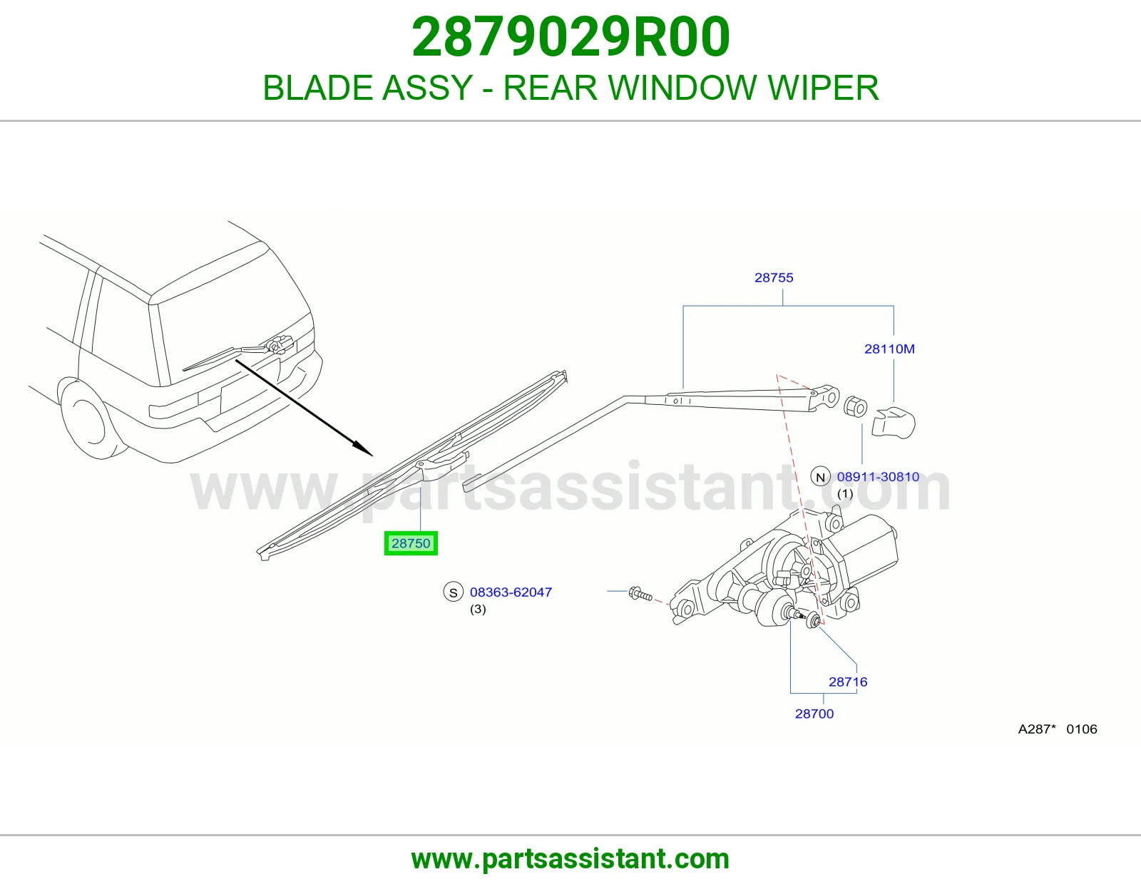 BLADE ASSY - REAR WINDOW WIPER 2879029R00