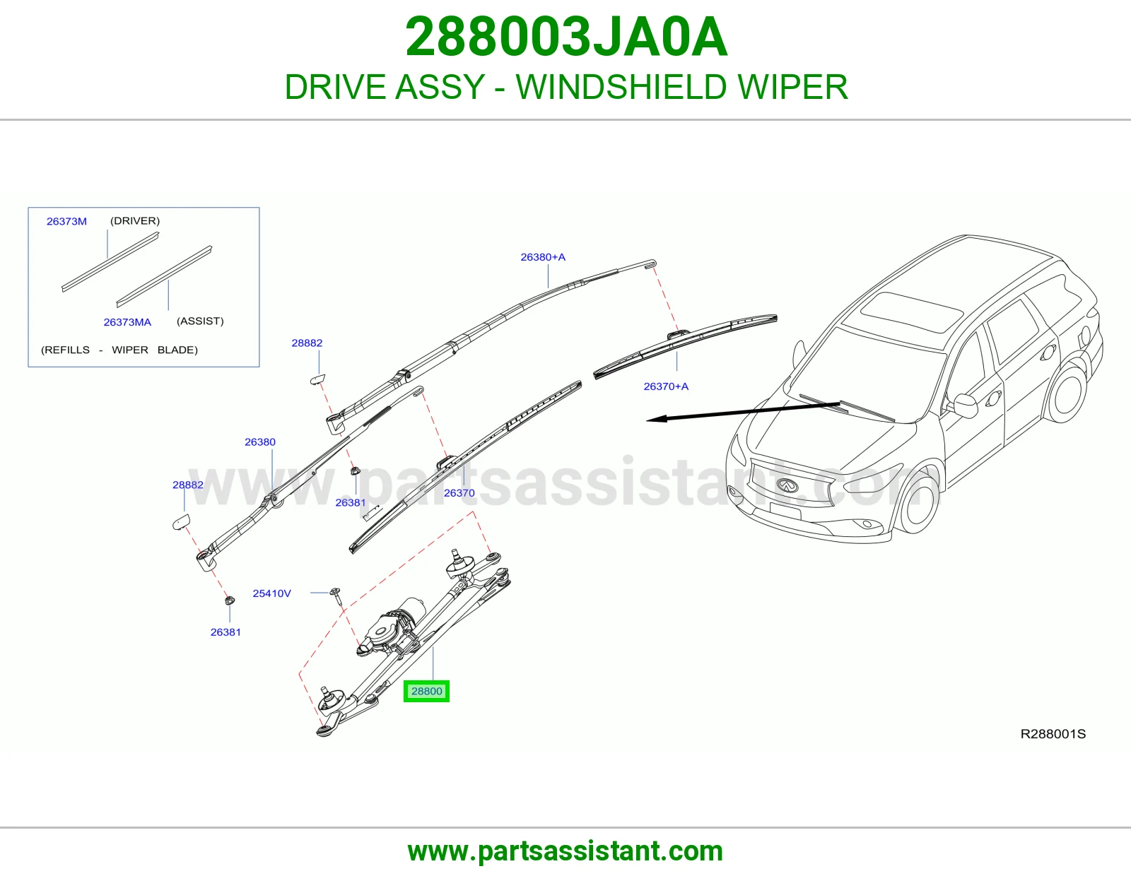وحدة تشغيل مساحة قزاز أمامي كاملة 288003JA0A