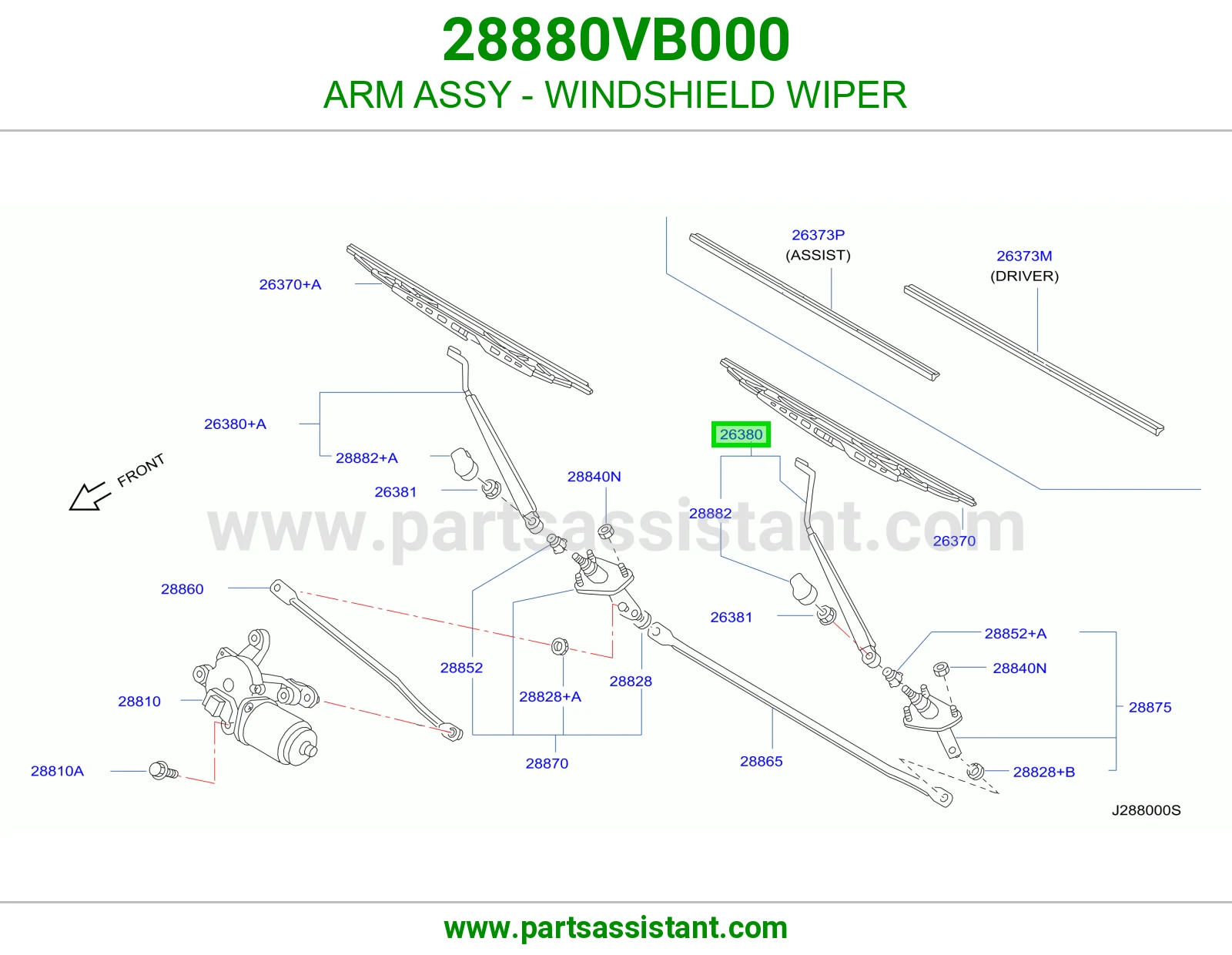 ARM ASSY - WINDSHIELD WIPER 28880VB000