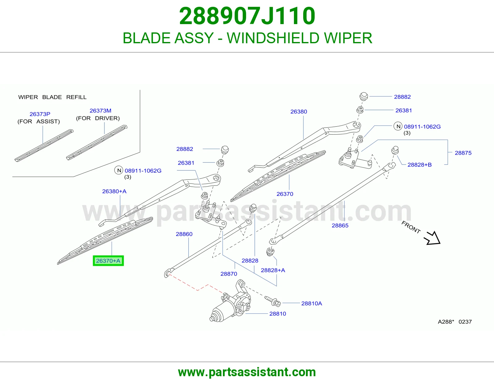 BLADE ASSY - WINDSHIELD WIPER 288907J110