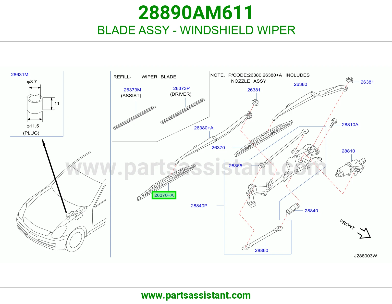 BLADE ASSY - WINDSHIELD WIPER 28890AM611