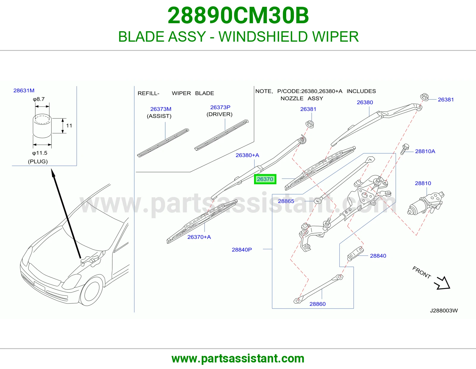 BLADE ASSY - WINDSHIELD WIPER 28890CM30B