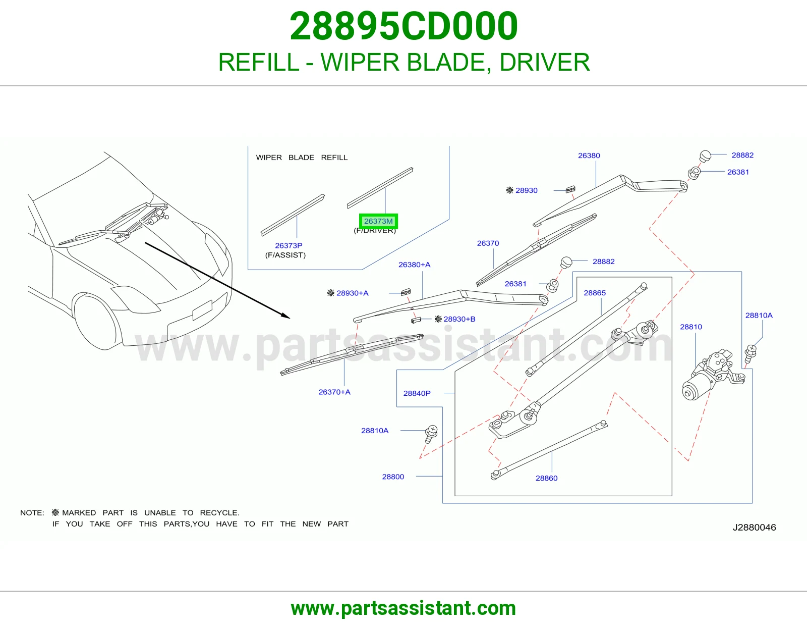 REFILL - WIPER BLADE, DRIVER 28895CD000